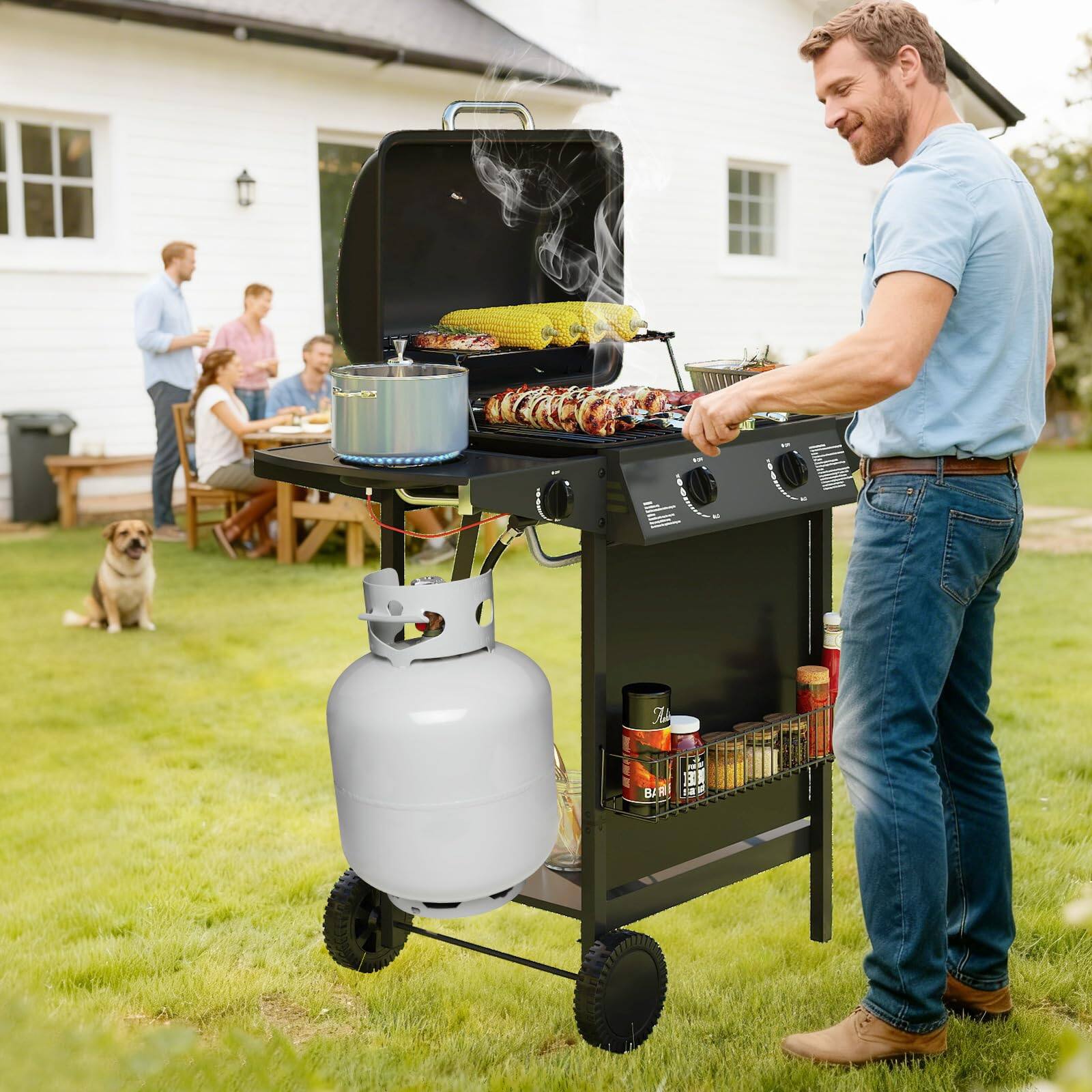 Alt View 1. Ecooso - 30,000 BTU Propane Gas Grill on Wheels, Outdoor Burner BBQ Grill, Portable Patio Cooker.