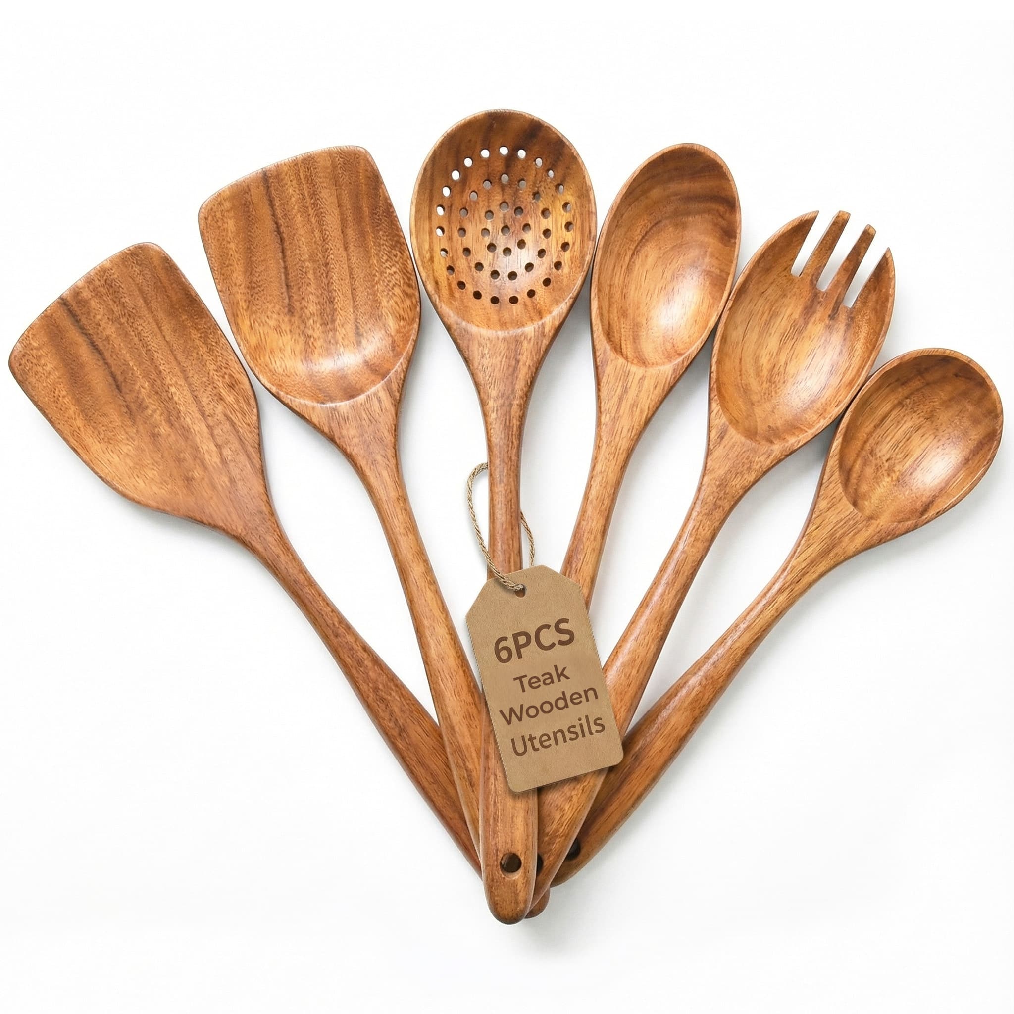 Luminuxe - Wooden Kitchen Utensil Set, 6pc Natural Teak Wood Cooking Spoons & Spatula with Hanging Storage Hole price history on PriceWatchPro