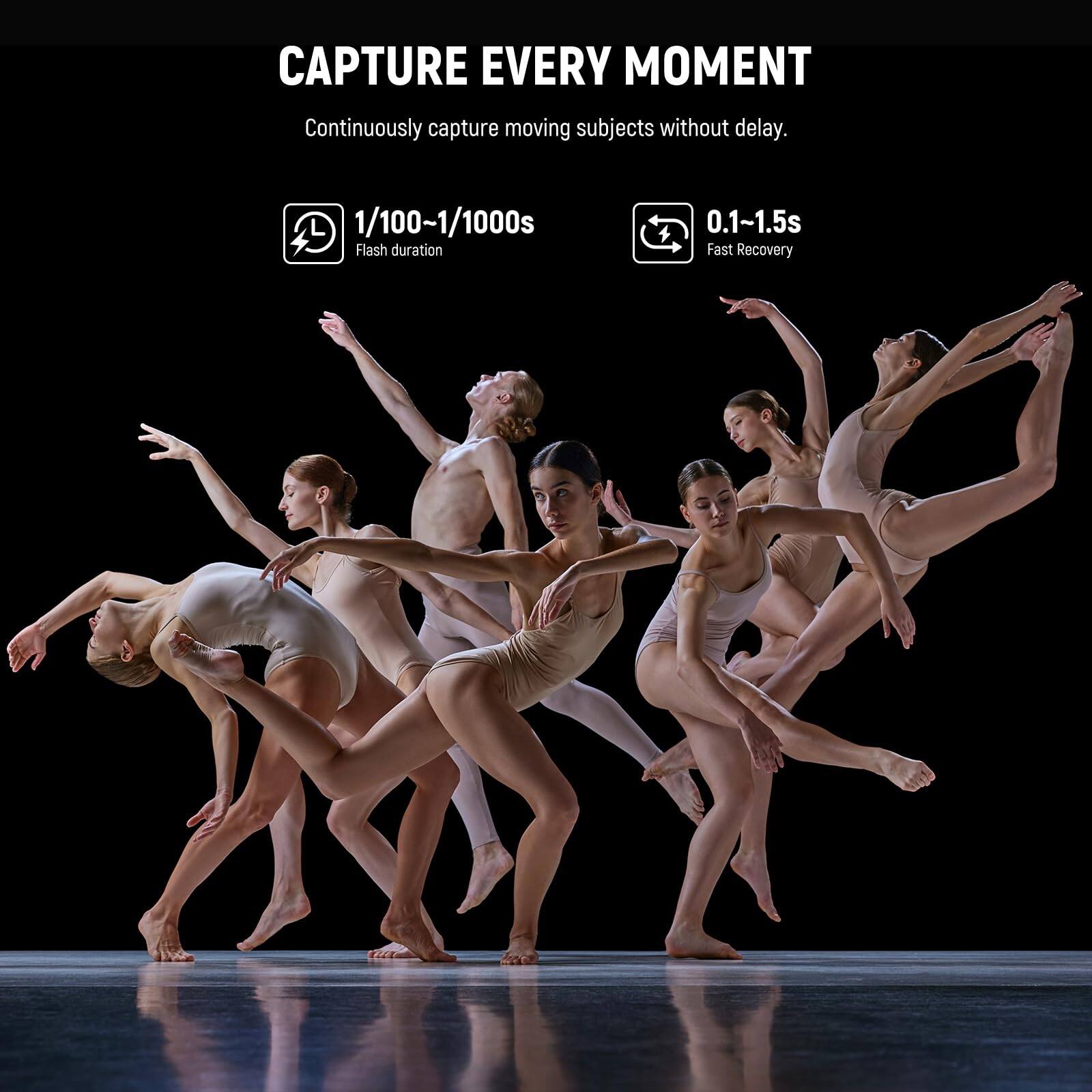 CAPTURE EVERY MOMENT  
Continuously capture moving subjects without delay.  

1/100~1/1000s  
Flash duration 0.1-1.5s  
Fast Recovery