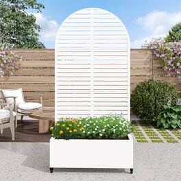 PexFix - 72 in. H x 35 in. W Louvered Pattern Arch Metal Planter Box Raised Garden Beds with Trellis-Ideal for Balcony - White