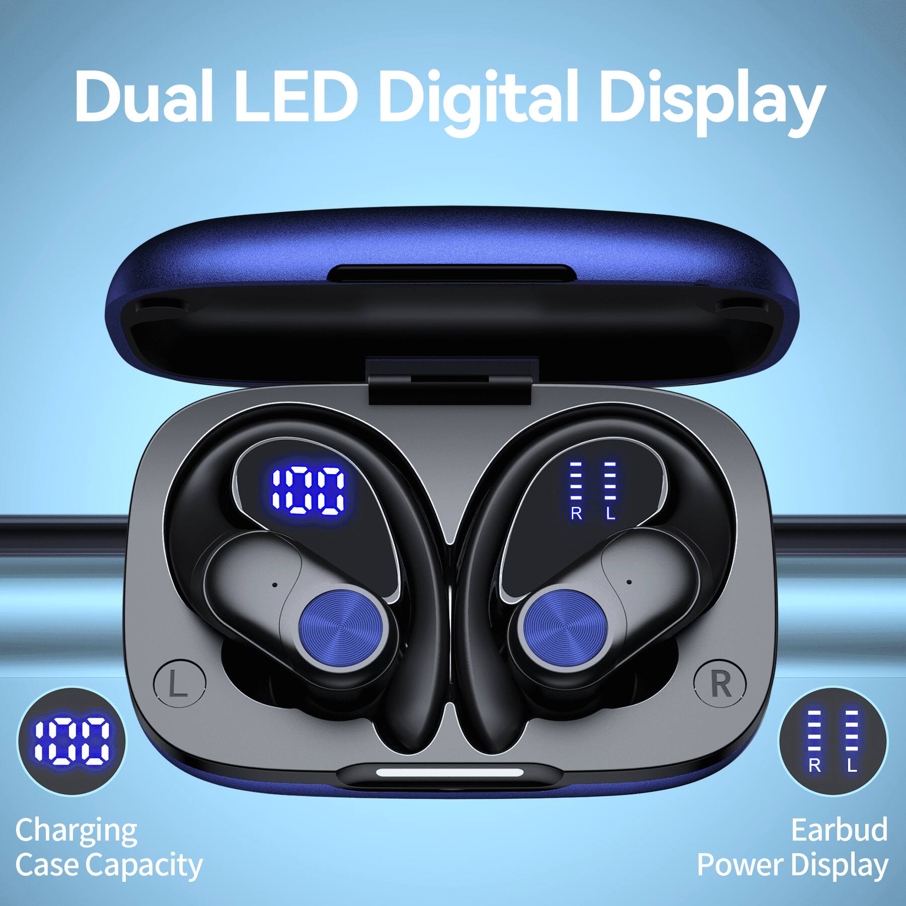 Dual LED Digital Display

Charging Case Capacity

Earbud Power Display