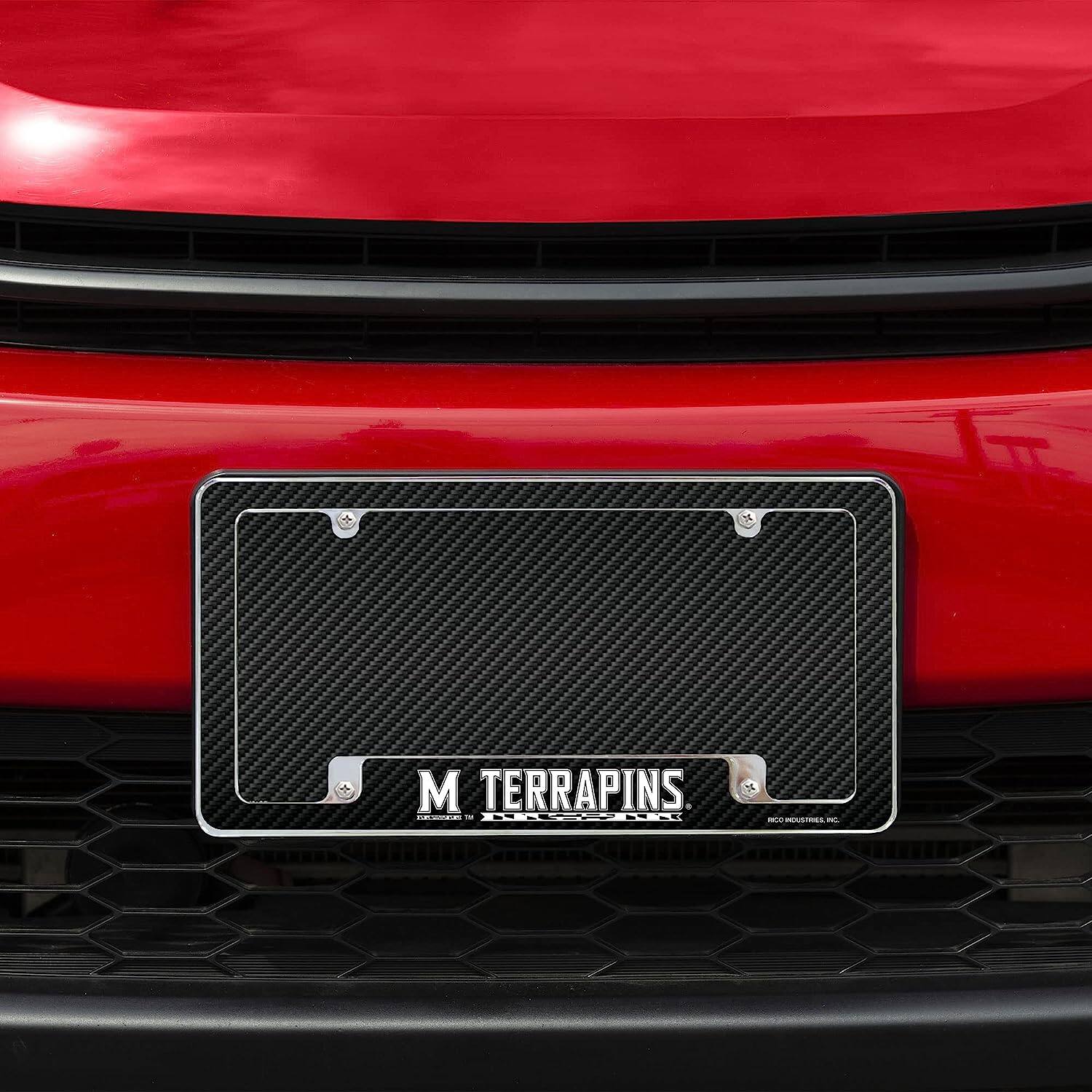 Alt View 3. Rico Industries - Maryland Terrapins Chrome Metal License Plate Frame with Carbon Fiber Design - Multi.