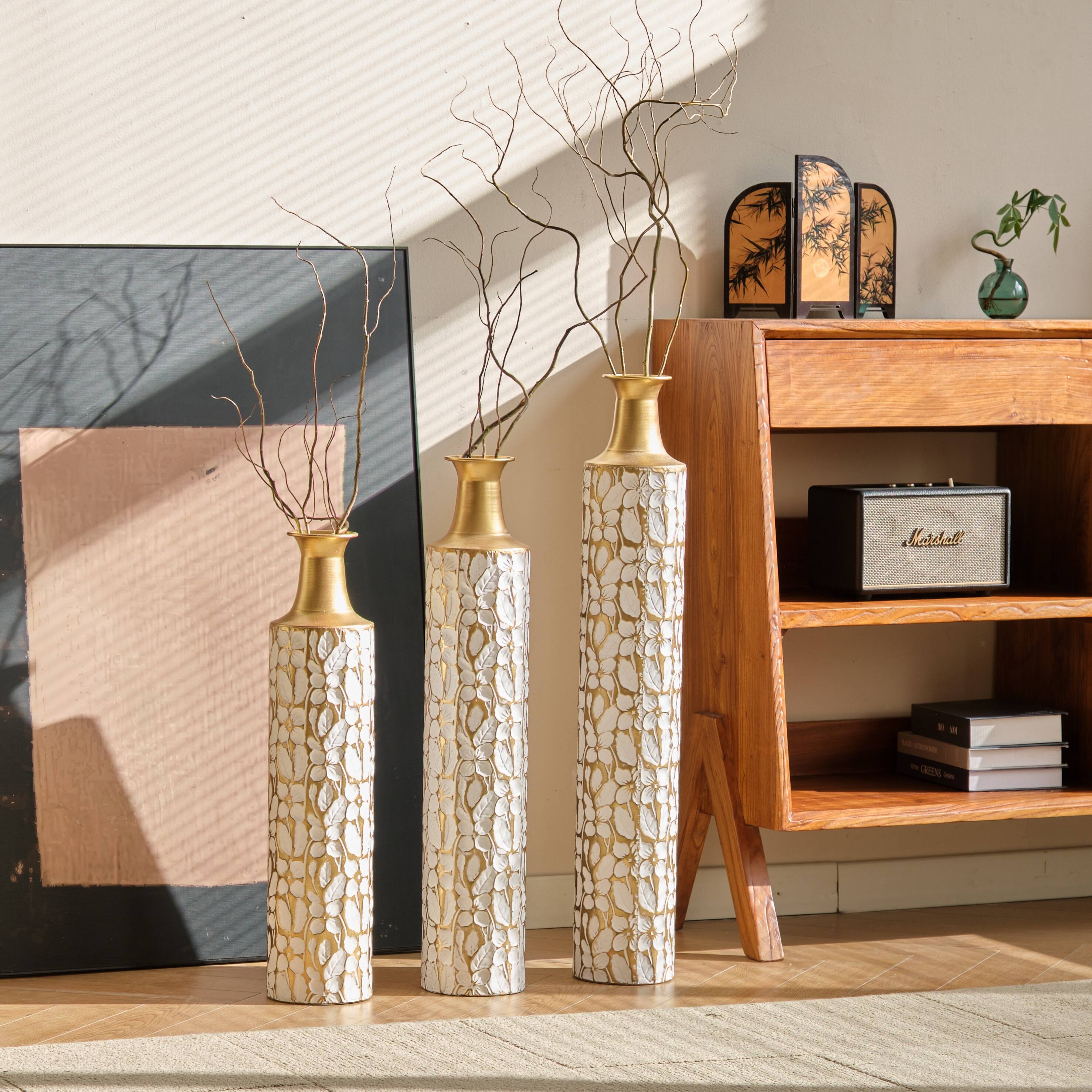 Alt View 1. Anysun - Gold Floor Vases Set of 3 - 32/28/24 Inch Vintage Twig Design for Home Decor, Antique Worn Finish - Gold.