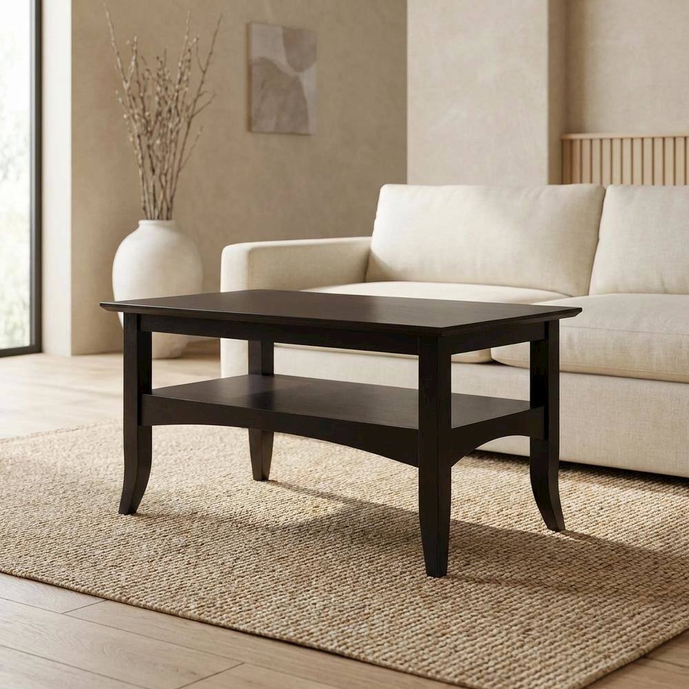 Alt View 3. FurniFact - Dark Coffee Finish Coffee Table with Solid Wood Top and Transitional Style - Coffee.