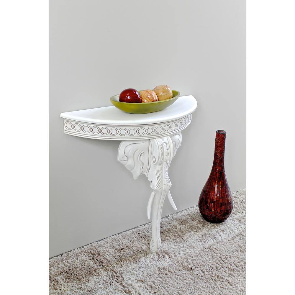 Angle. International Caravan - International Caravan Windsor Carved Exotic Elephant Wall Table - Antique White.