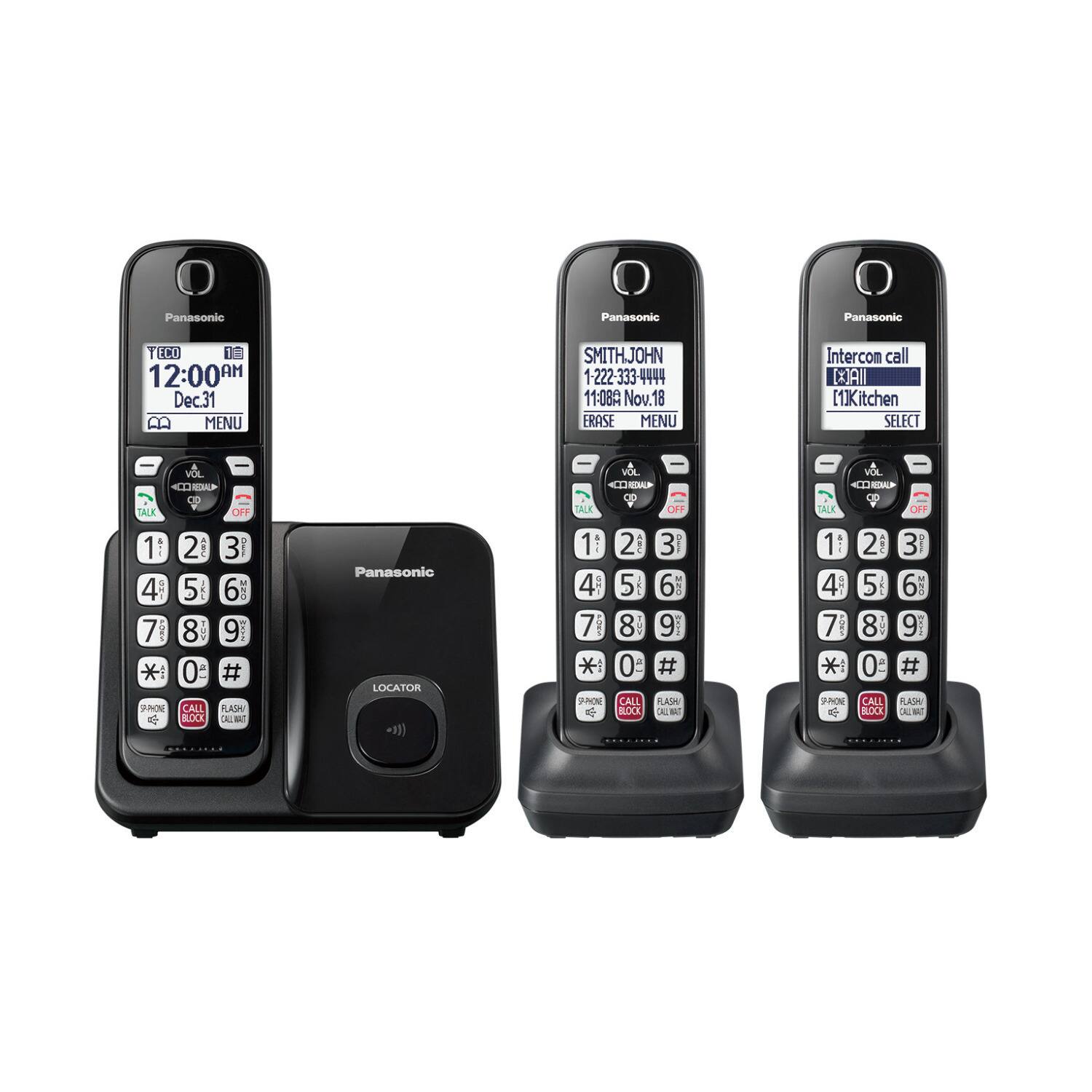 Panasonic - 3x Handsets Dect 6.0 Expandable System Cordless Phone - Black