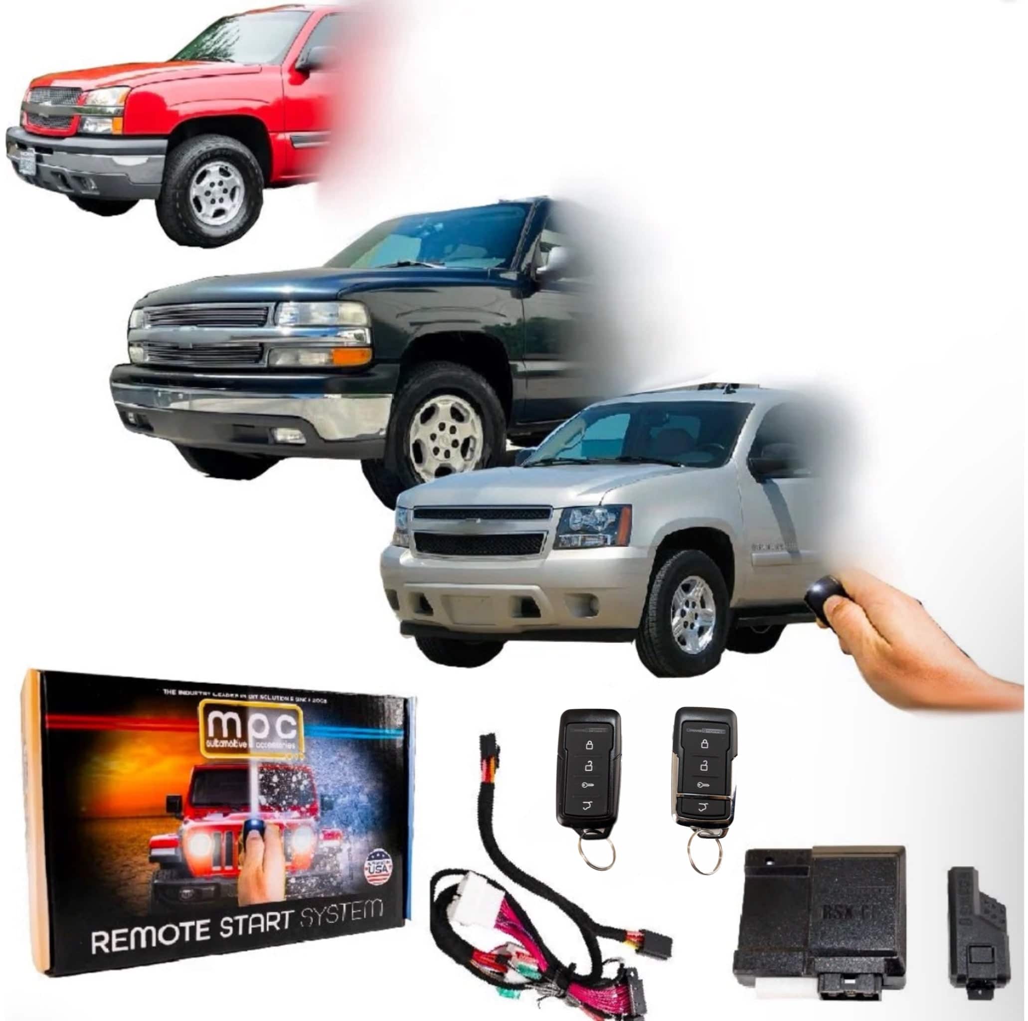MPC - 4-Button Remote Start Kit — Fits 2003–2006 GMC Sierra, Chevrolet Silverado, Yukon, Tahoe, Suburban, Avalanche - Black