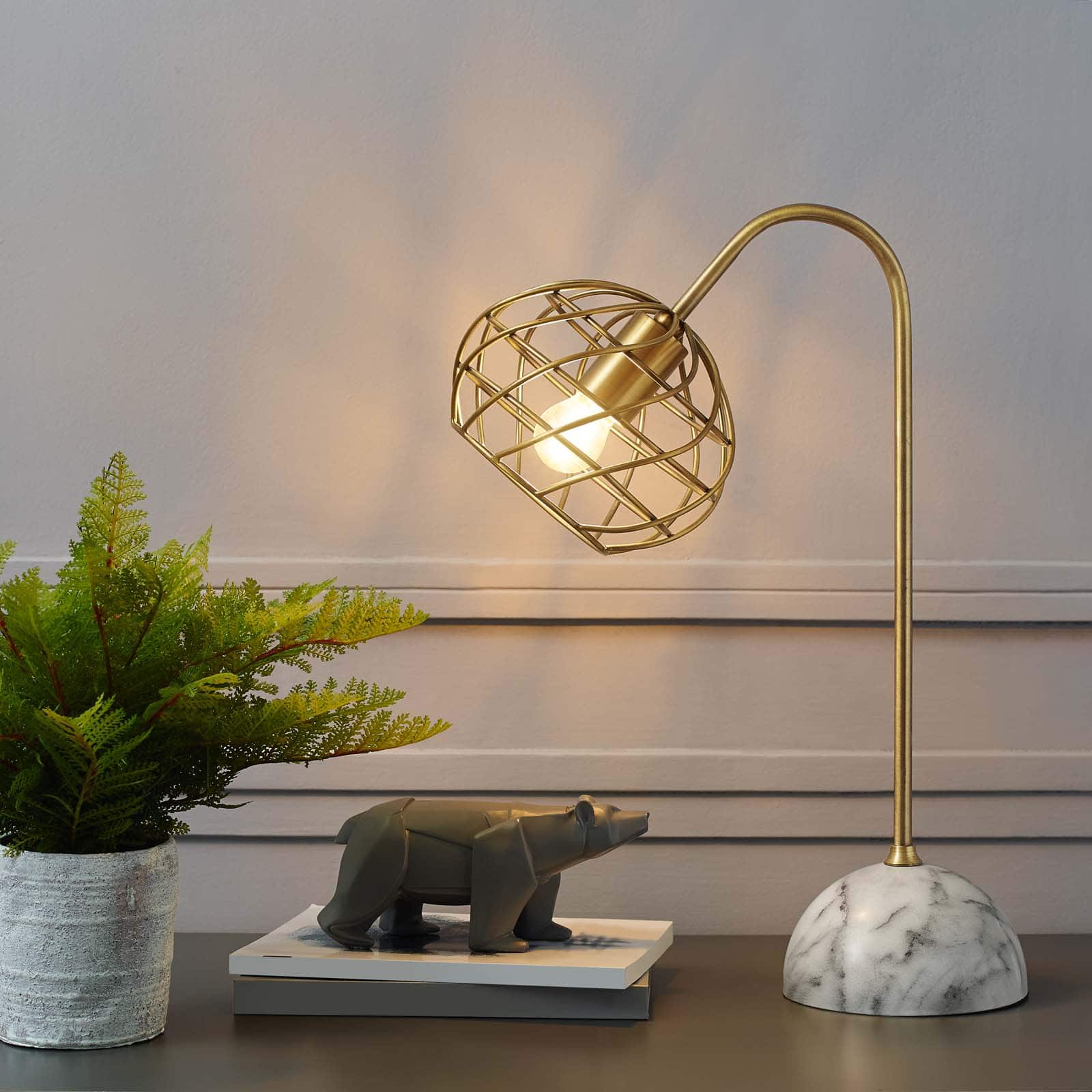 Salient Brass and Faux White Marble Table Lamp by Modway