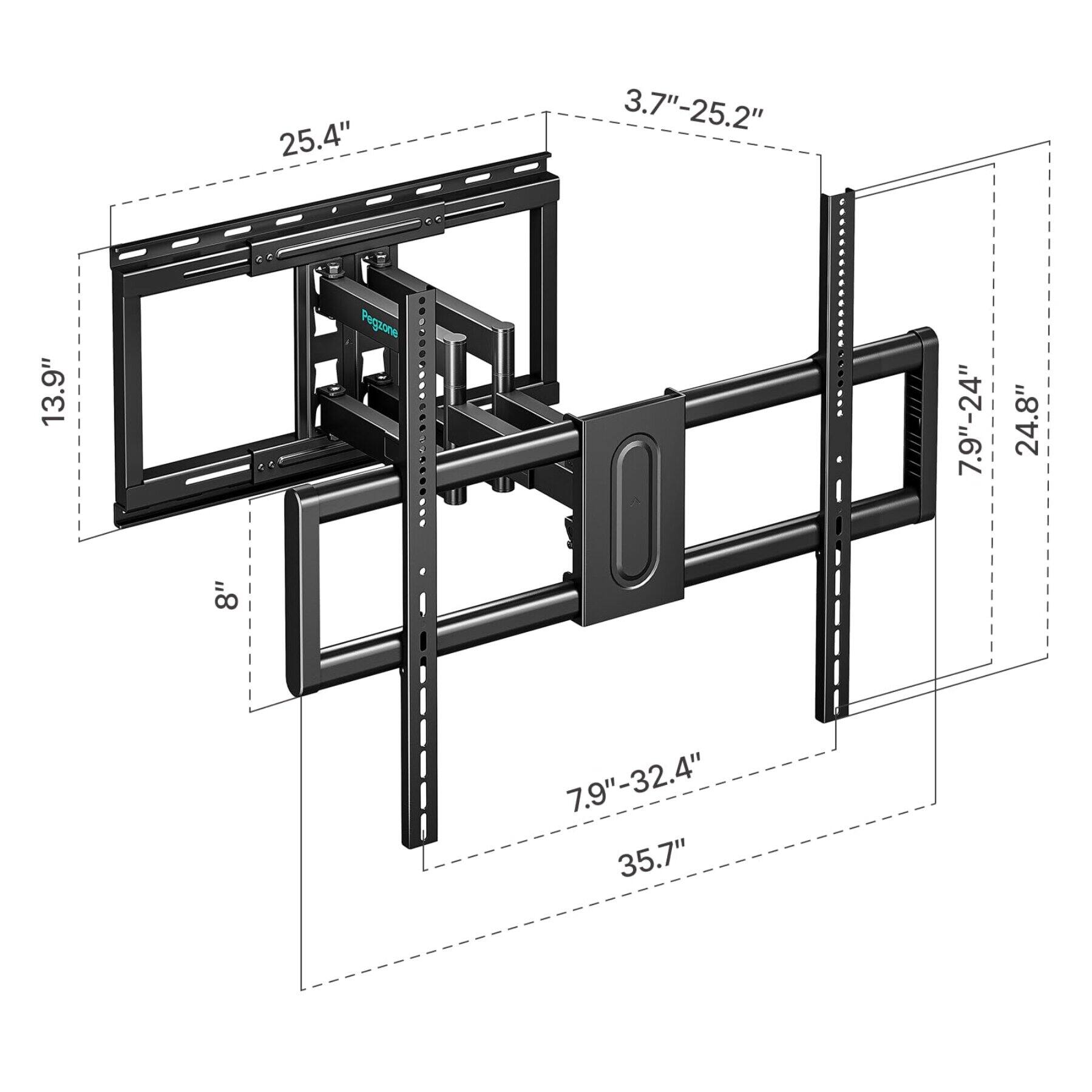 Dazzed Corner Full Motion TV Wall Mount for 43–100 in. TVs, 25.2 in ...
