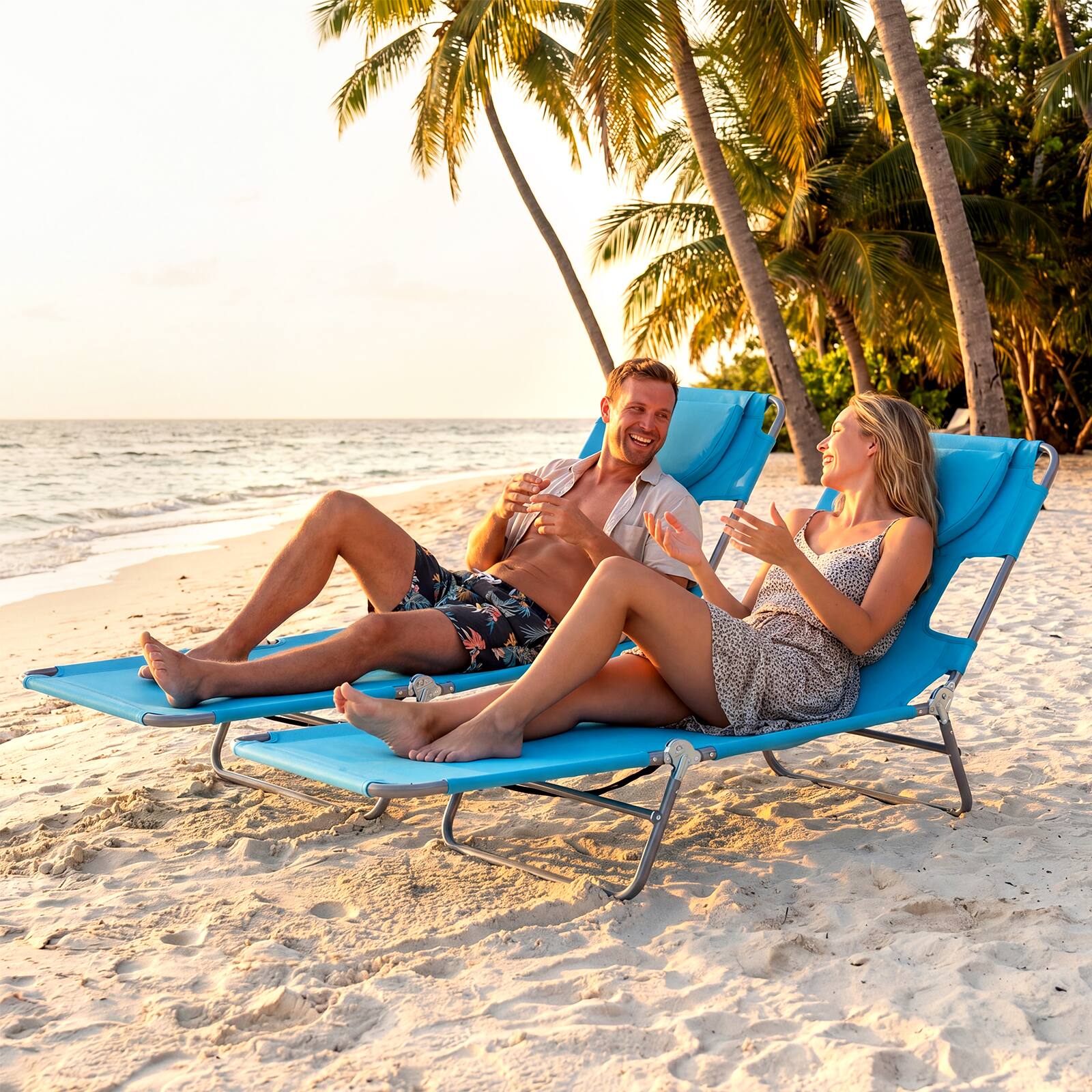 Alt View 1. Costway - Costway Patio Tanning Chair,Folding Beach Lounge Chair with 5-Position Adjustable Backrest - Turquoise.