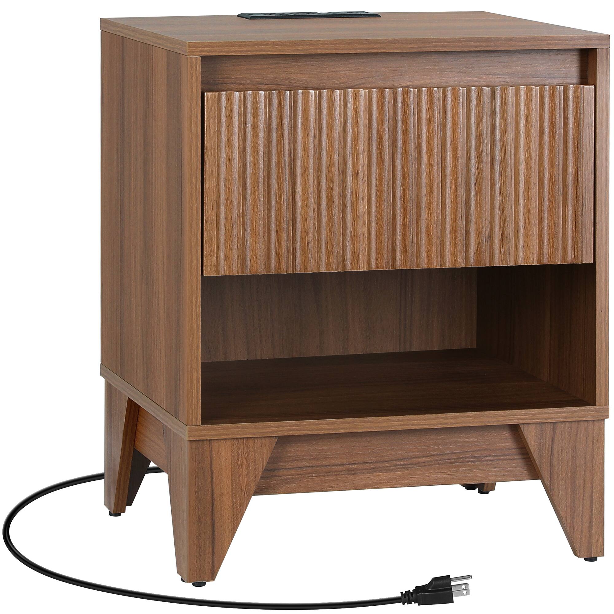 Angle. Koligey - Drawer Nightstand With Charging Station, Versatile Side Table With Storage - brown.