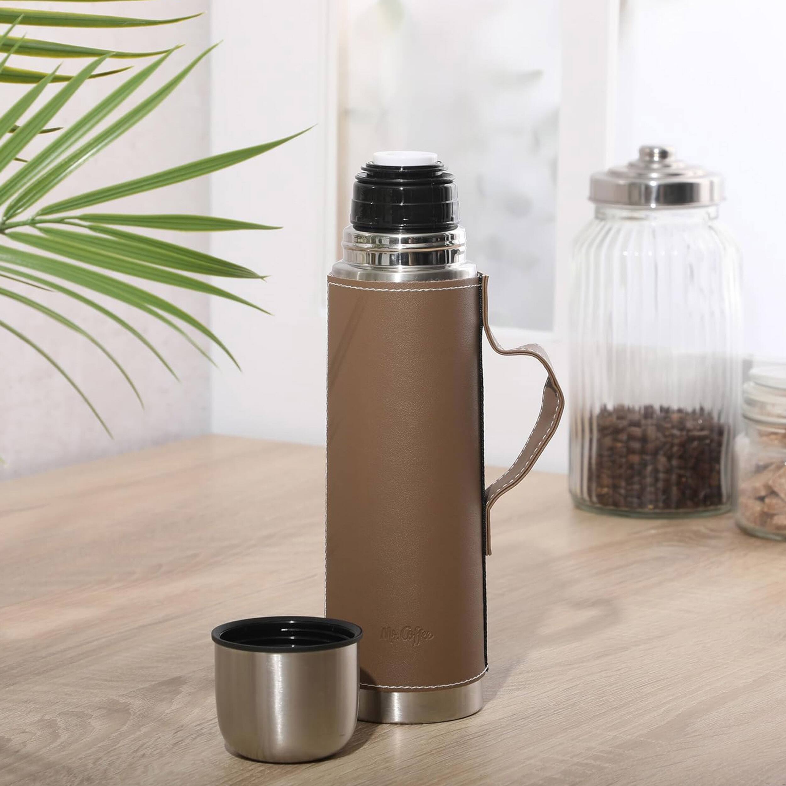 Alt View 2. Mr. Coffee - Mr. Coffee Leatherette Stainless Steel 23oz Thermal Bottle with Lid in Brown - Brown.