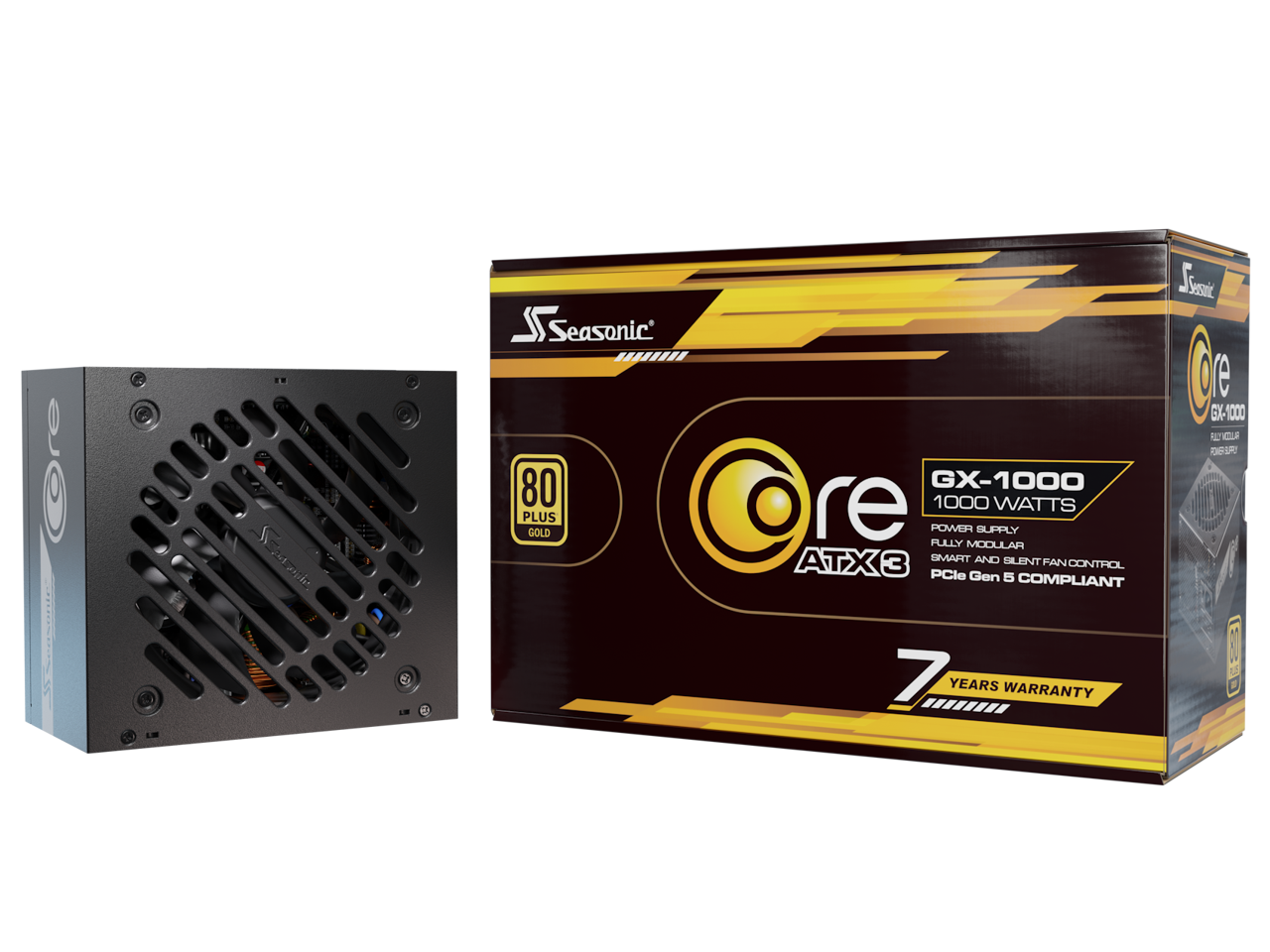 Seasonic Core GX-1000  
1000 Watts Power Supply  
Fully Modular ATX3  
Smart and Silent Fan Control  
PCIe Gen 5 Compliant  
80 Plus Gold  
7 Years Warranty