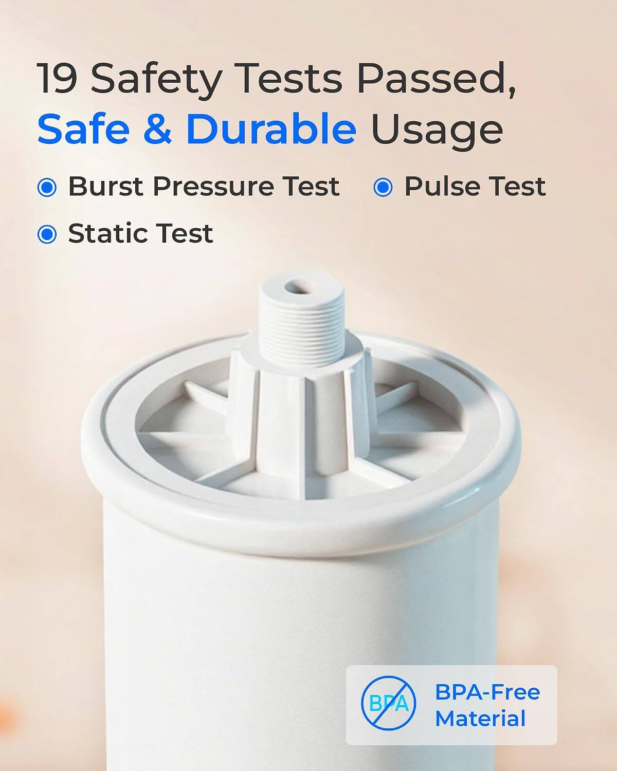 19 Safety Tests Passed, Safe & Durable Usage  
- Burst Pressure Test  
- Pulse Test  
- Static Test  

BPA-Free Material