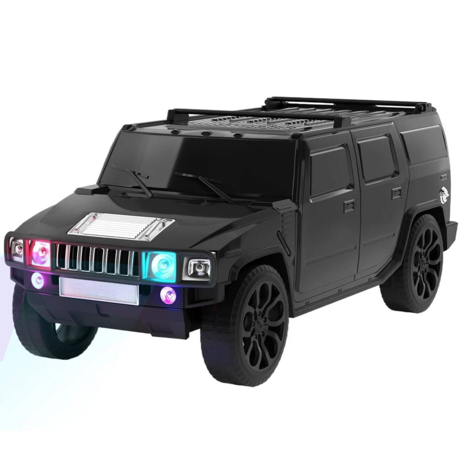 Front. Home Collection - Black Loud Bluetooth SUV Speaker with FM Radio, AUX & USB Inputs, LED Lights.