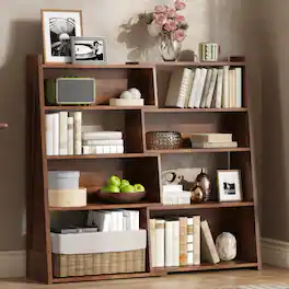 Z-Edge - Wooden Expandable Bookshelf Storage Rack, 4-Tier L-Shaped Adjustable 2-Piece Bookcase, Extendable up to 47" for Corner - Brown