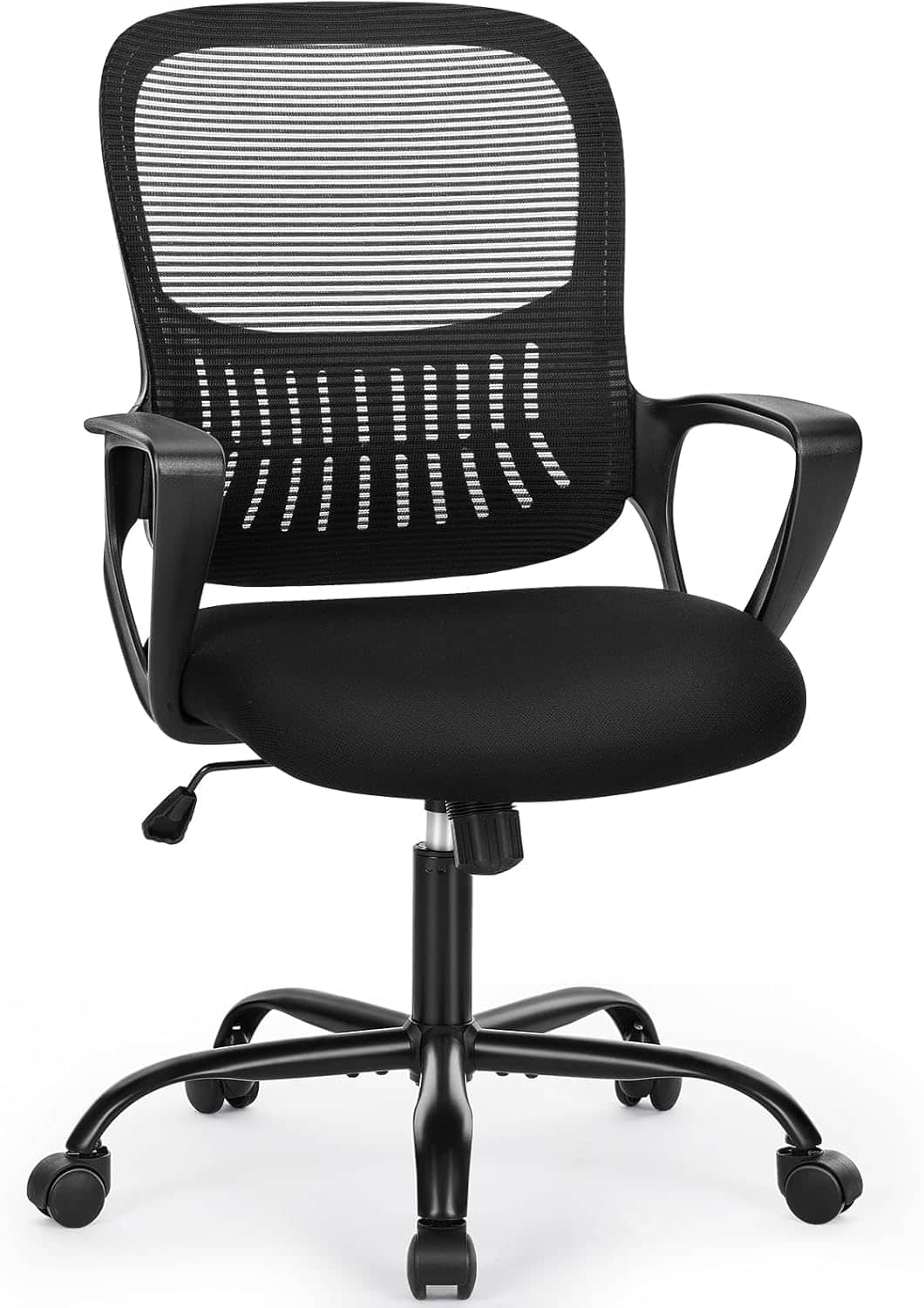 AOITUN - Office Chair, Mid Back Computer Ergonomic Mesh Desk with Lumbar Support and Armrests for Adults - Black