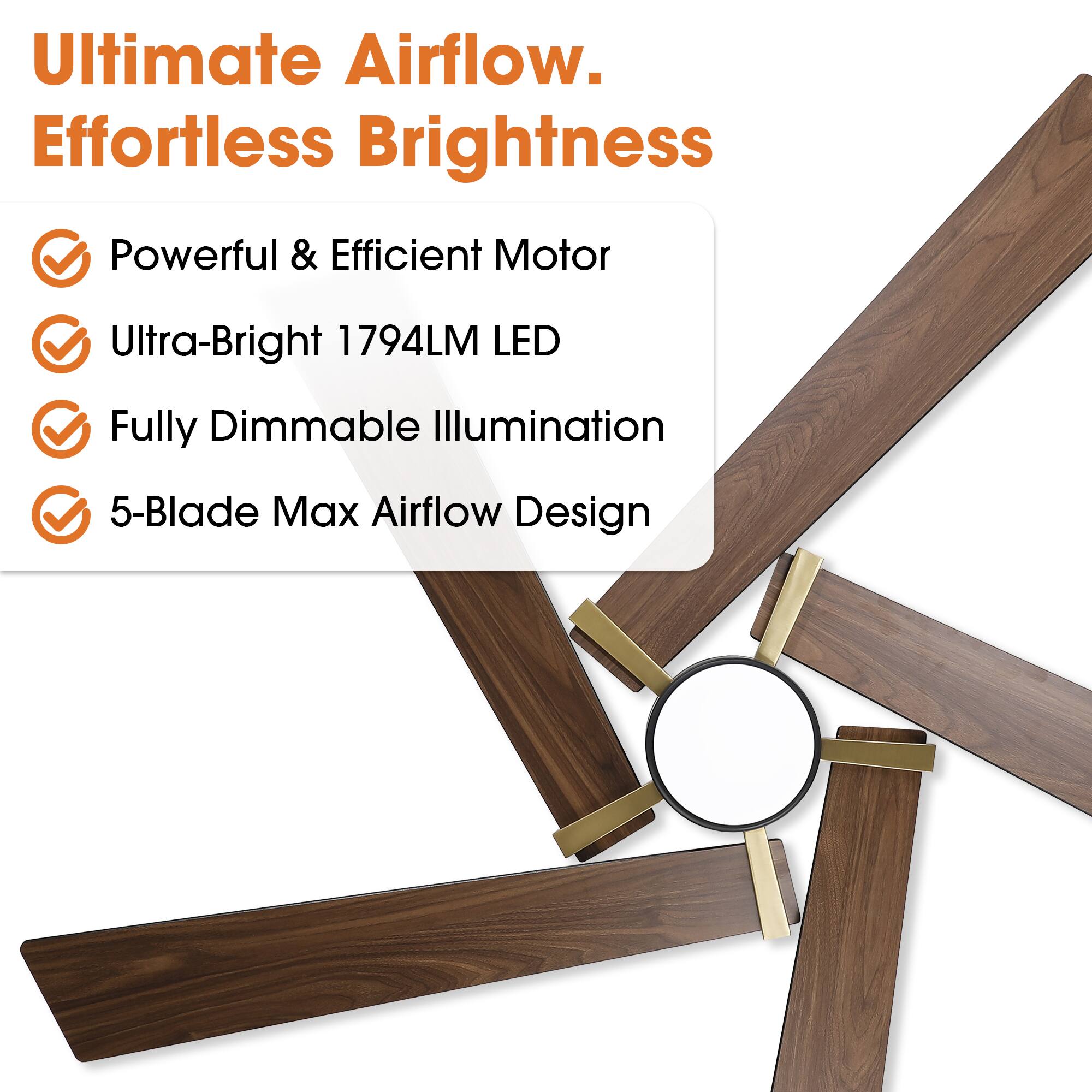 Ultimate Airflow. Effortless Brightness

- Powerful & Efficient Motor
- Ultra-Bright 1794LM LED
- Fully Dimmable Illumination
- 5-Blade Max Airflow Design