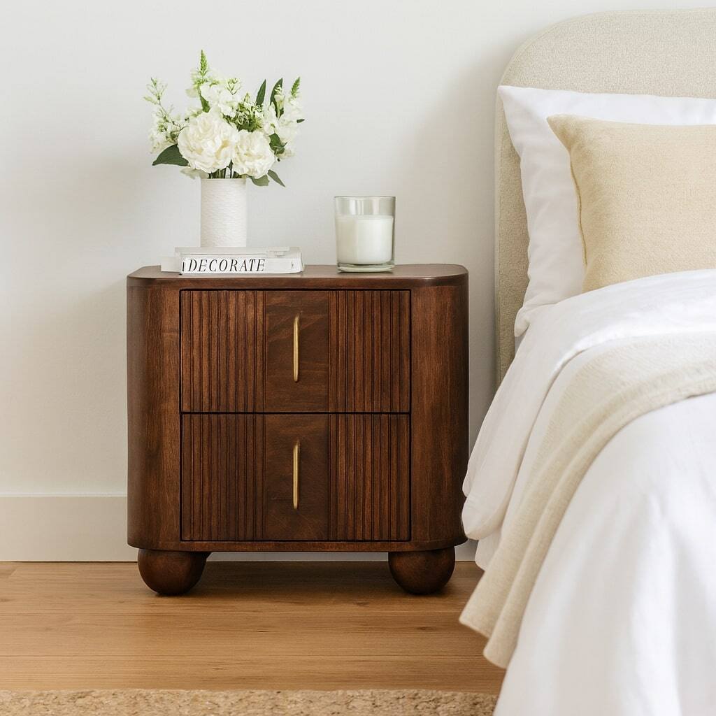 Alt View 2. Artisan Furniture - Artisan Furniture Solid Wood Marlowe Fluted Nightstand - Brown.