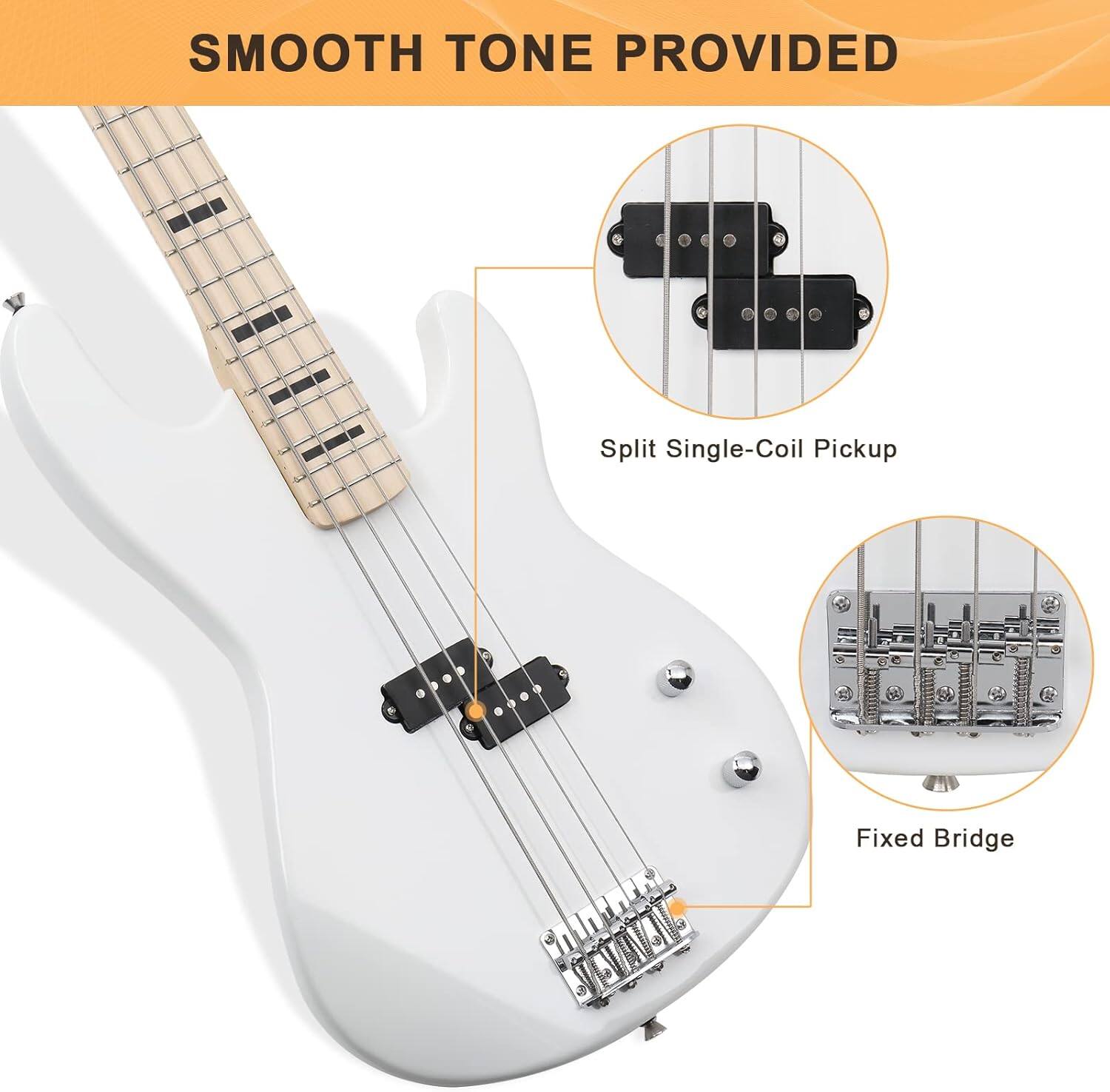 SMOOTH TONE PROVIDED

Split Single-Coil Pickup  
Fixed Bridge