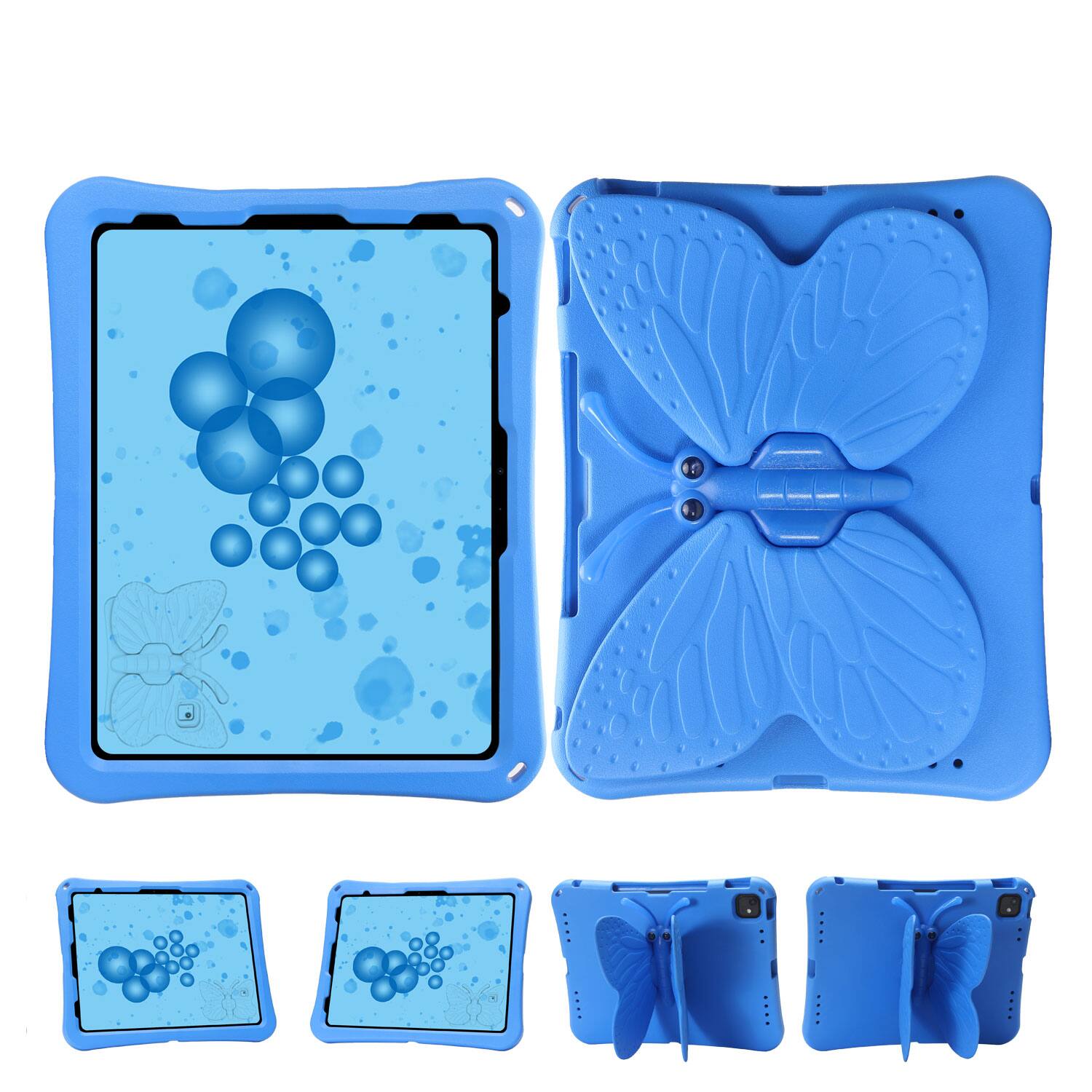 Angle. Dteck - Kids Butterfly Case for Apple iPad Air (M4) 13" 2026-24 & iPad Pro 13/12.9",Rugged 3D Cartoon EVA Shockproof Stand Cover - Blue.