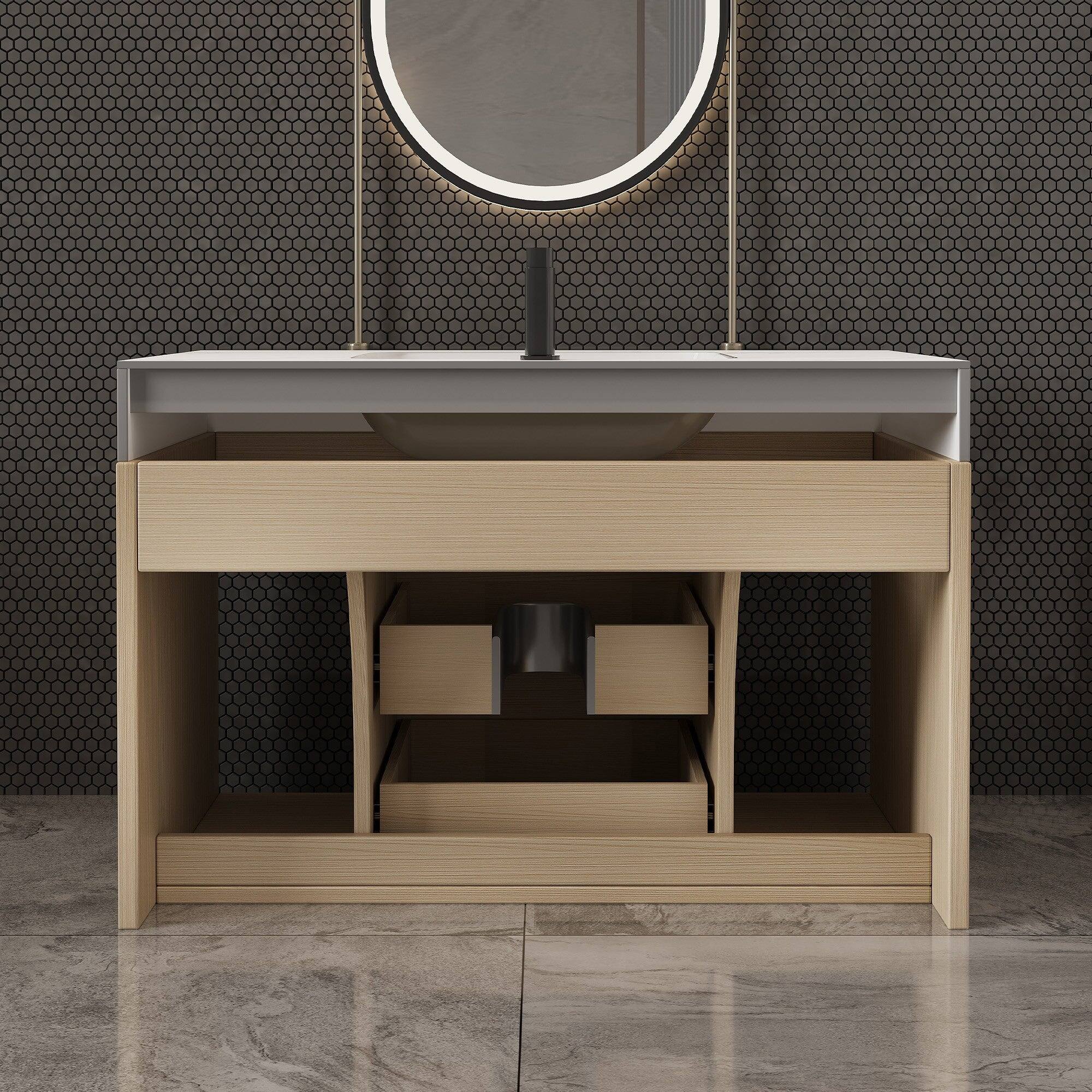 Alt View 2. Boyel Living - 29.9 In Wall-Mounted Vanity Sintered Stone Top Ceramic Undermount Sink Small Baths - Wood.