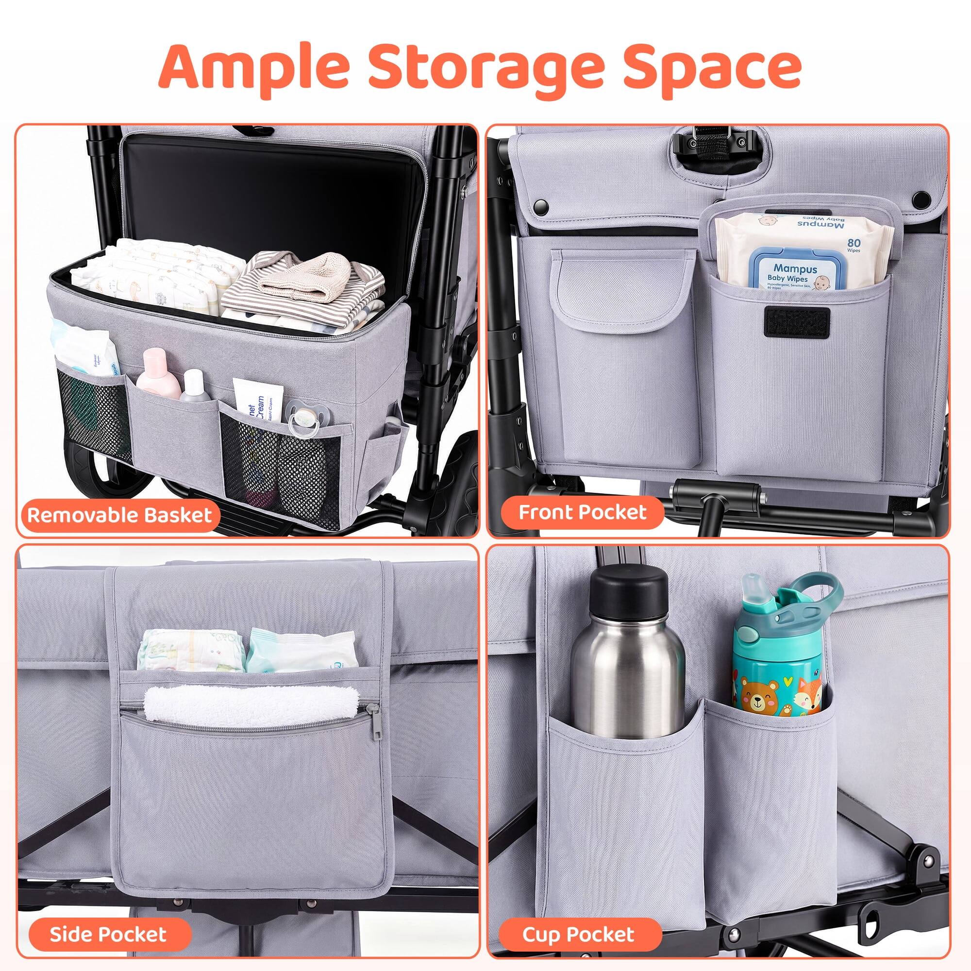Ample Storage Space

- Removable Basket
- Front Pocket
- Side Pocket
- Cup Pocket

Mampus 80 500
Mampus Baby Wipes
net
Cream