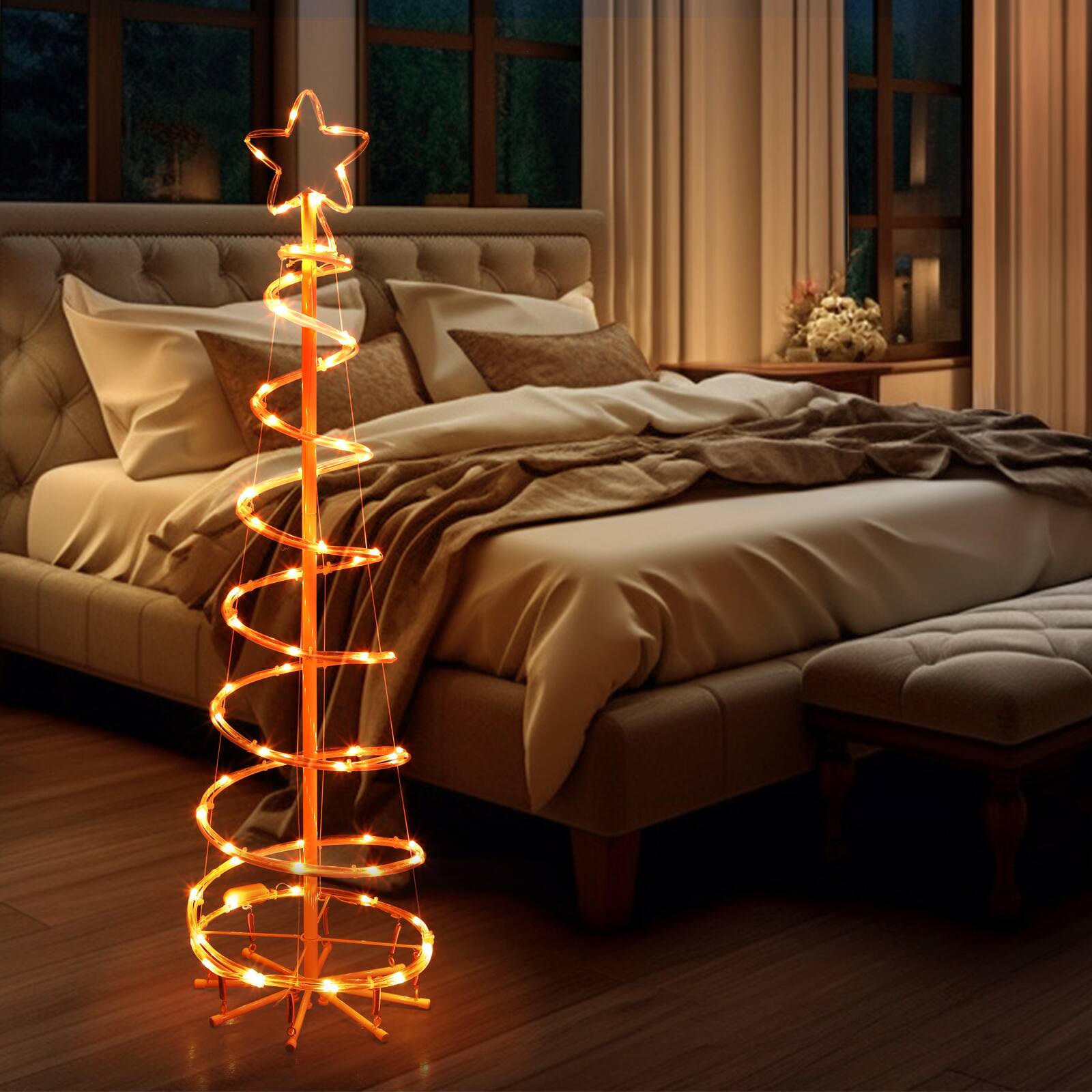Alt View 1. Oumilen - 4FT Multicolor Spiral Christmas Tree Light, Plug-in 16 Color Changing LED Xmas Tree Lamp with Remote Control.