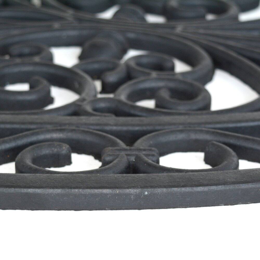 Back. AmeriHome - AmeriHome Oval Shape Decorative Scrollwork Rubber Entry Mat 18 x 30 in. 2 Piece Set - Black.