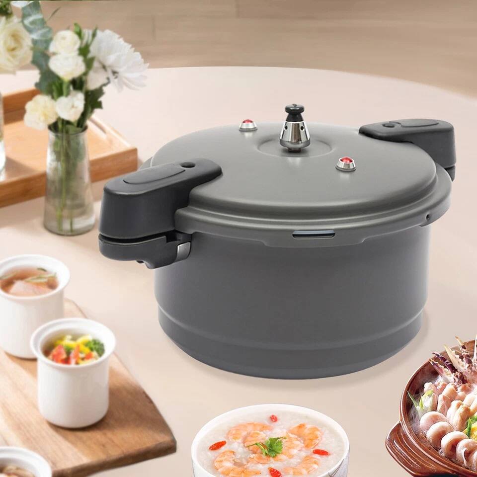 Left. Home Collection - 9.5Qt Aluminum Pressure Cooker and Canner with Safety Lock, Spring Valve, and Steam Rack - Dark Grey.