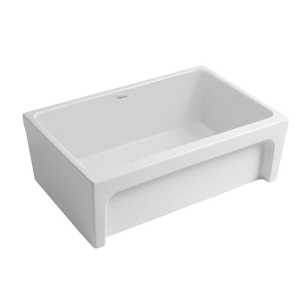 Angle. Whitehaus - Glencove 30" Reversible Matte Kitchen Fireclay Sink - White.
