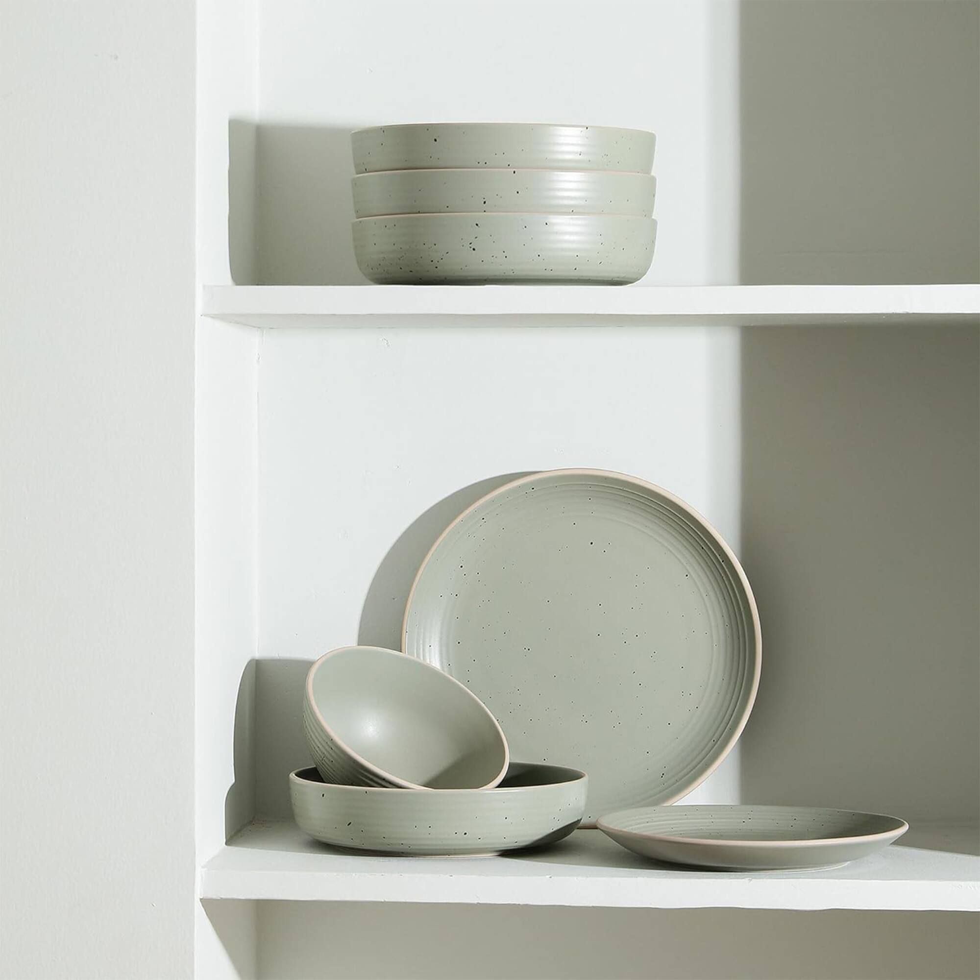 Alt View 2. Stone Lain - Stone Lain Lauren Modern Stoneware 16 Piece Dinnerware Set, Service for 4, Green - Green.