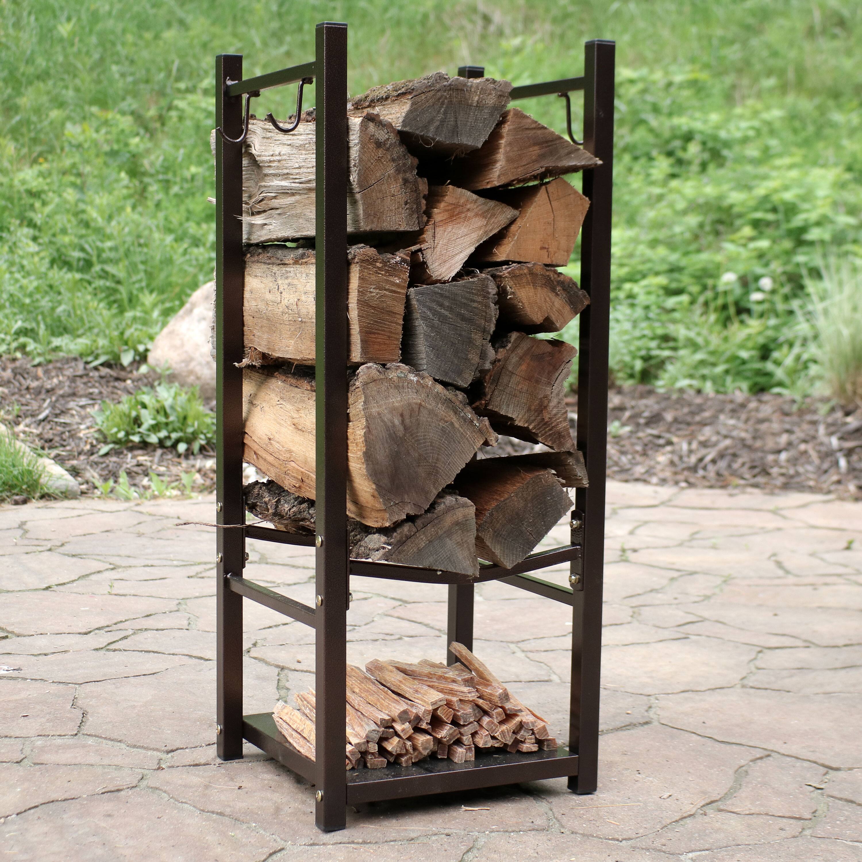 Alt View 1. Sunnydaze - 32 in Steel Firewood Log Rack with Tool Holders - Bronze.