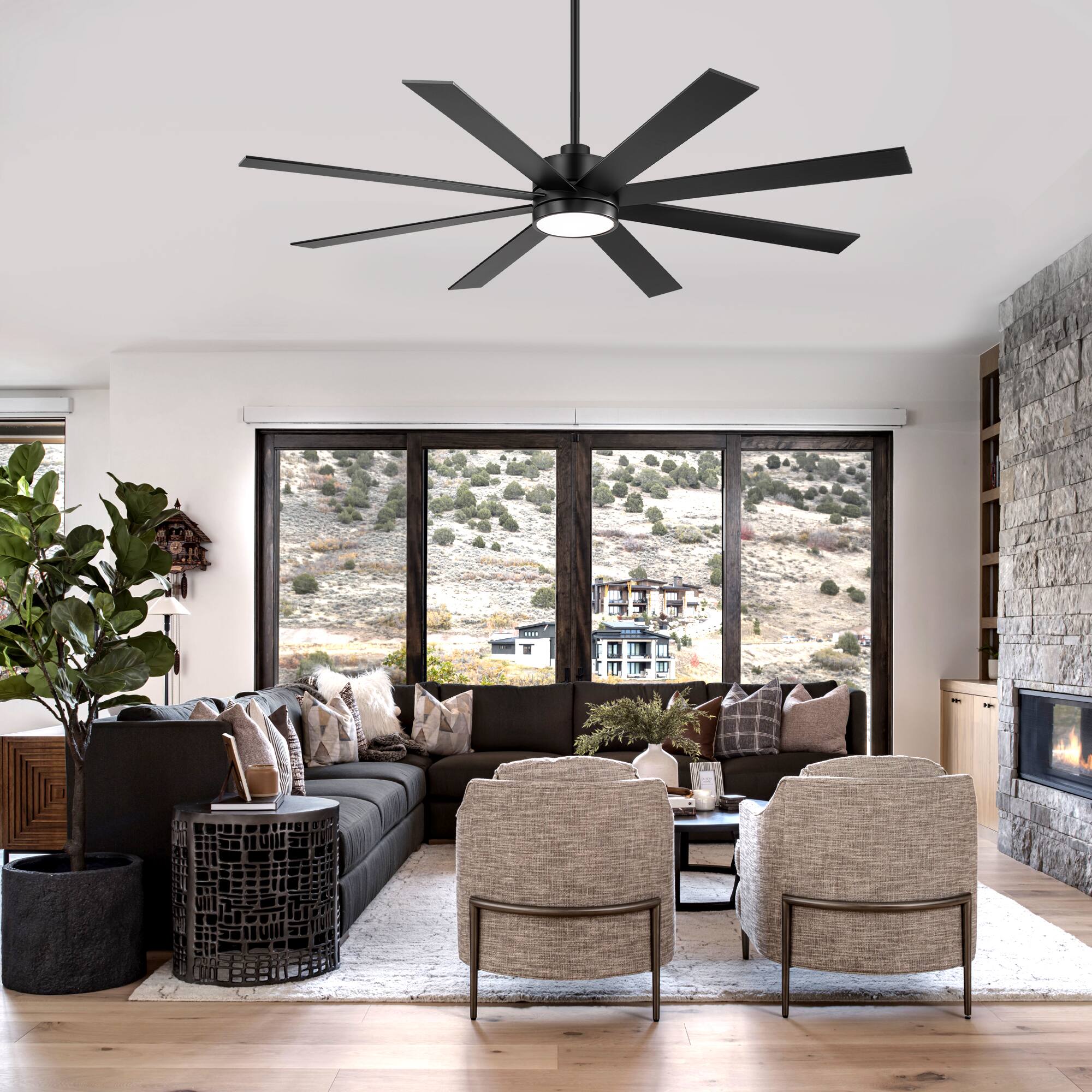 Alt View 1. Breezary - Breezary 72-Inch Ceiling Fan with 8-Blade Design, 3-Color Light, 6-Speed DC Motor, 6"/20" Downrods, Remote with Timer - Matte Black.