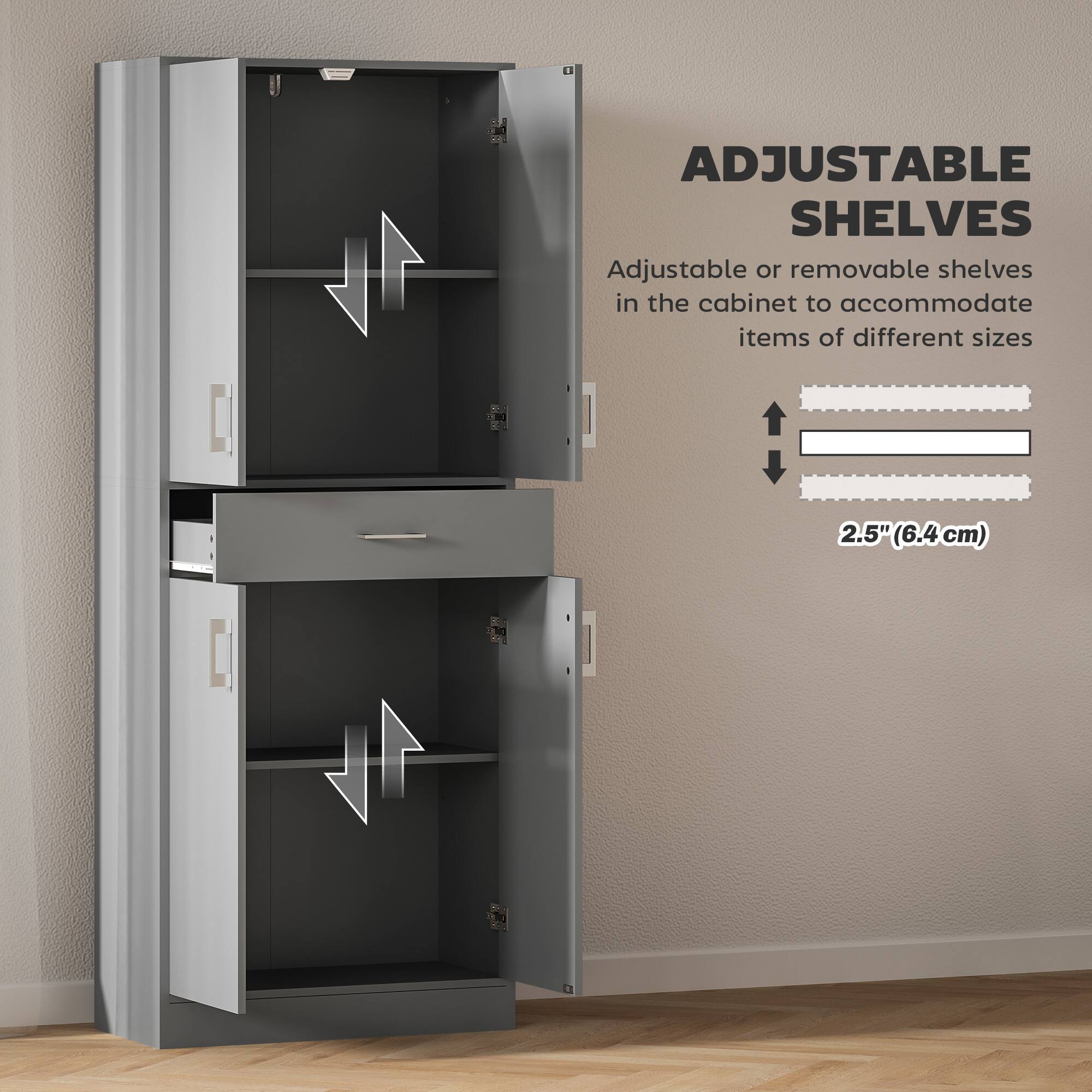 ADJUSTABLE SHELVES

Adjustable or removable shelves in the cabinet to accommodate items of different sizes

2.5" (6.4cm)