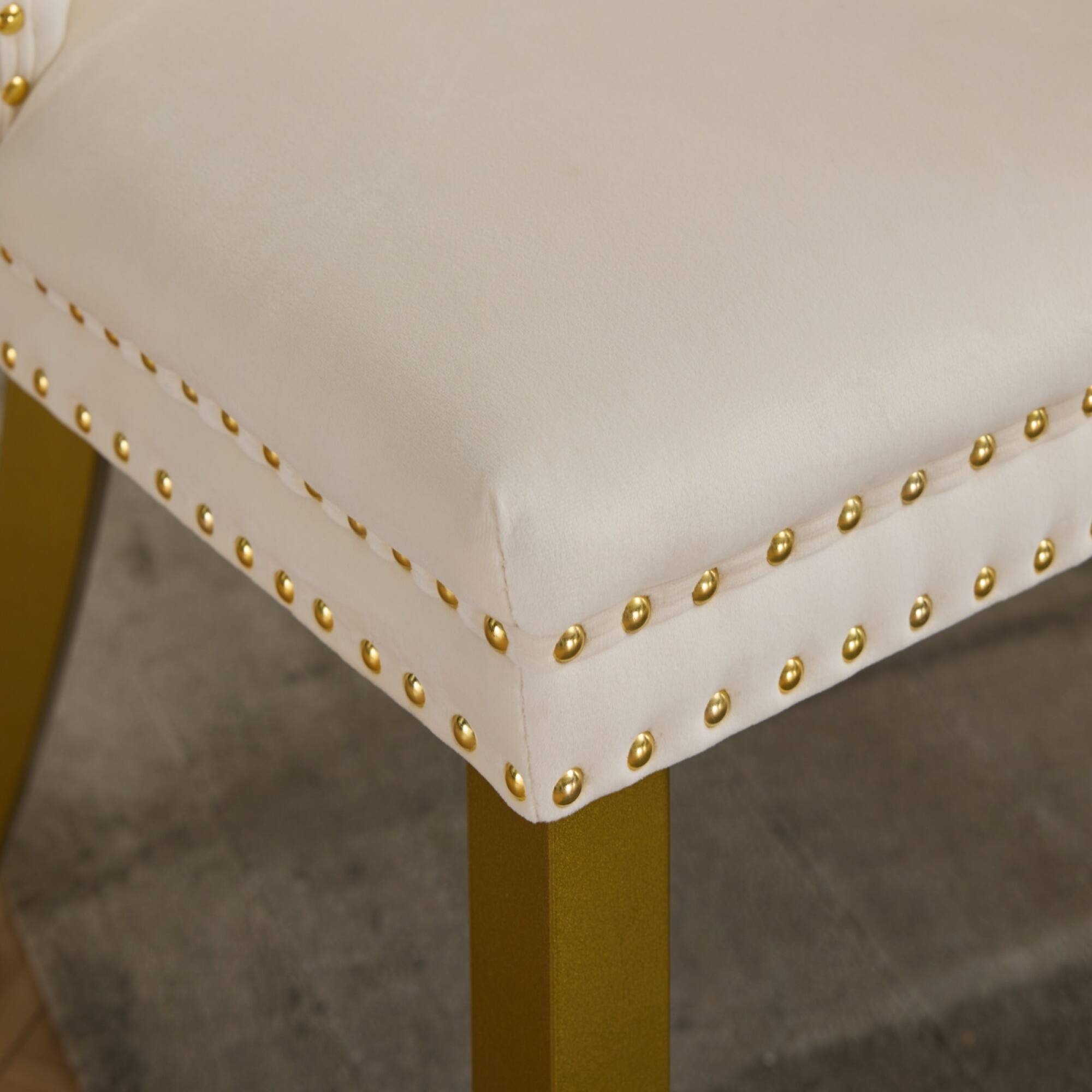 Alt View 8. GOODSILO - Modern High-End Tufted Velvet Upholstered Dining Chairs with Solid Wood Legs and Nailhead Trim, Set of 2 - Milk White.