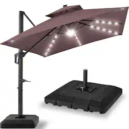 Best Choice Products - 12x12ft 2-Tier Square Outdoor Solar LED Cantilever Umbrella w/ 360-Rotating Base - Deep Taupe
