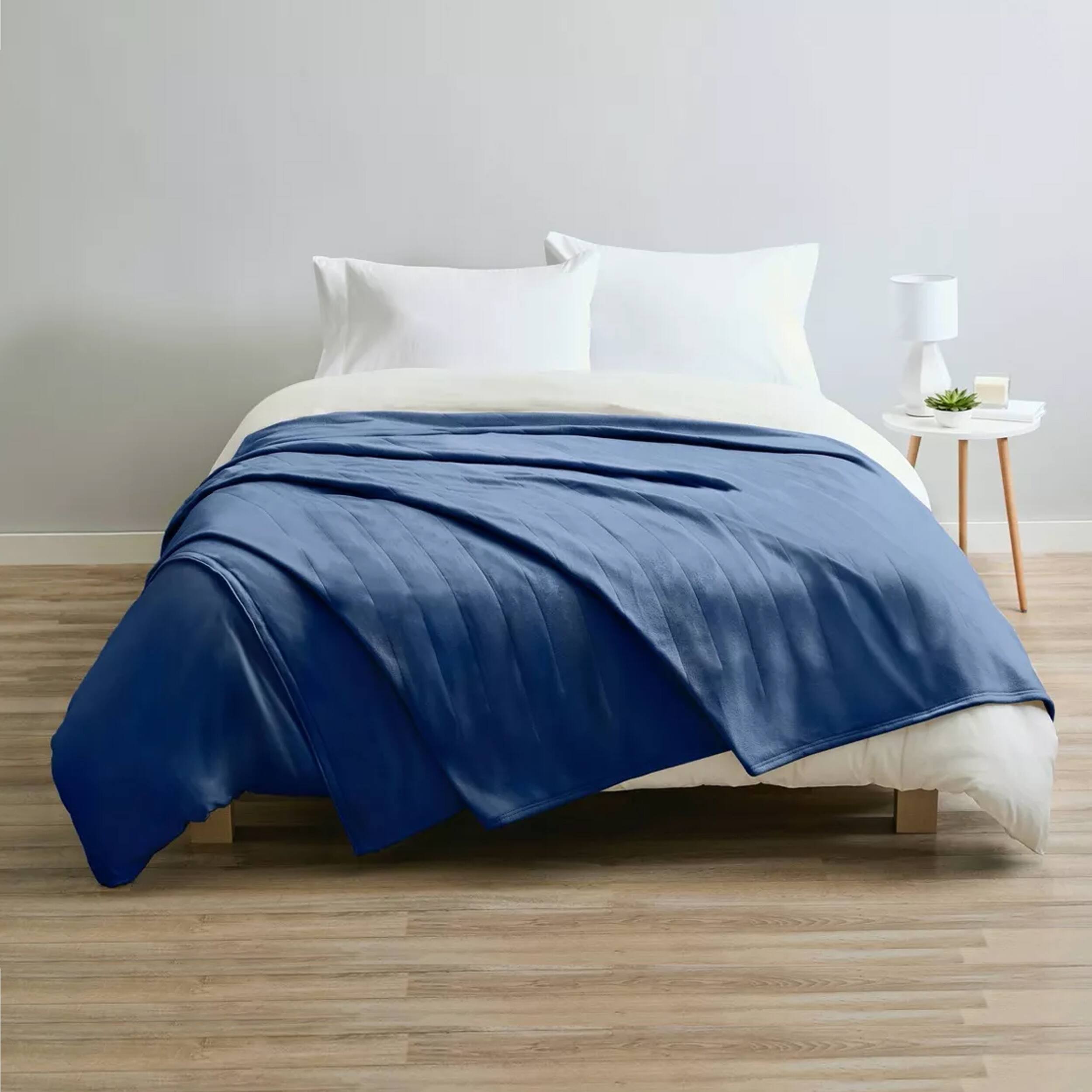 Alt View 2. Sunbeam - Sunbeam Twin Size Electric Fleece Heated Blanket in Blue - Blue.