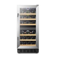 Lanbo - 15 Inch width 26 Bottle Dual Zone Compressor Freestanding/Built-In Wine Fridge with Recessed Interior LED Lighting - Black - Front_Zoom