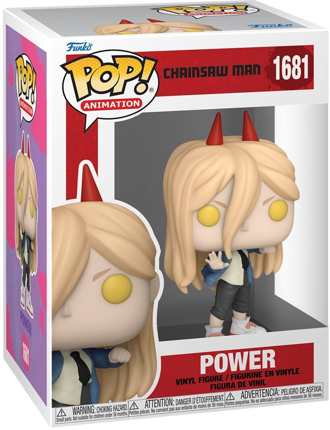 POP! CHAINSAW MAN 1681 ANIMATION POWER VINYLE FIGURE / FIGURINE VINYL DE VINIL FIGURA DE ASFIXIA ADVERTENCIA: PELIGRO DE AFIXIA. ATTENTION: DANGER D'ÉTOUFFEMENT. WARNING: CHOKING HAZARD. Partes pequeñas. No es adecuado para niños menores de 36 meses. Small parts. Not suitable for children under 36 months. Petites pièces. Ne convient pas aux enfants de moins de 36 mois.