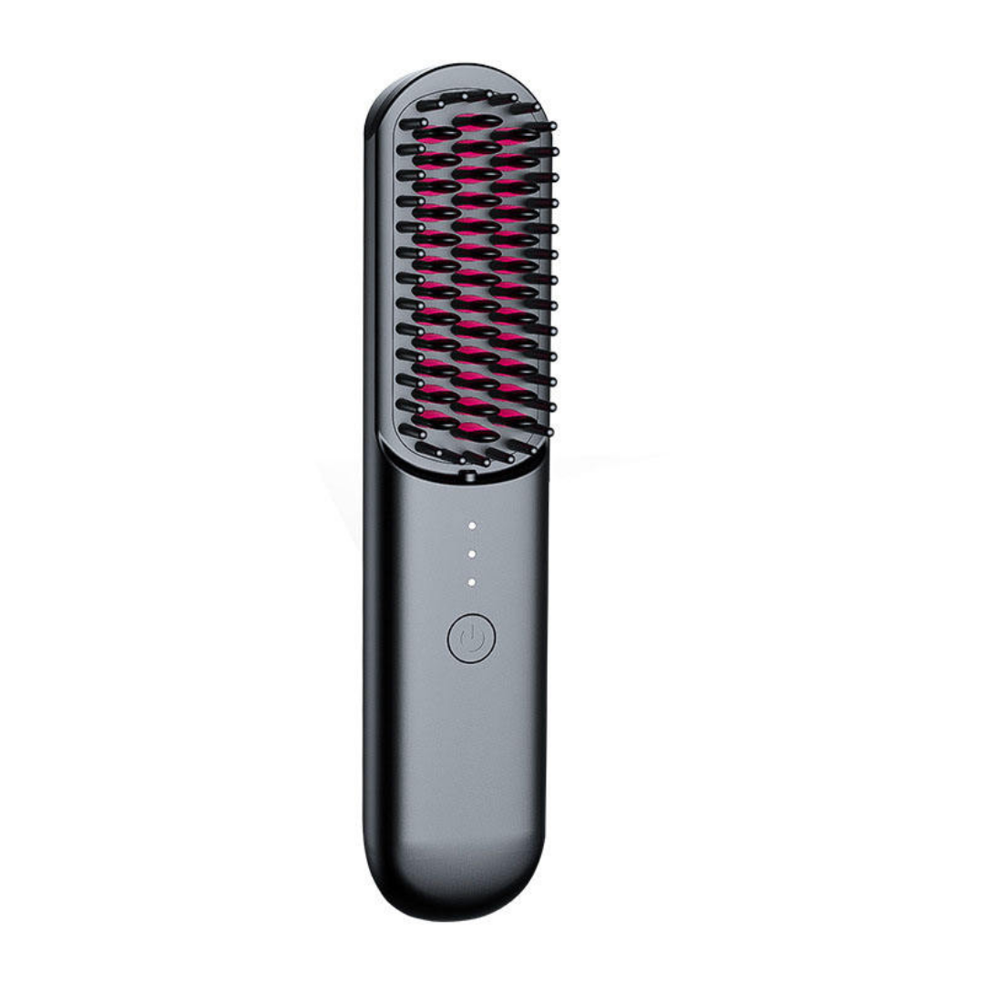 Front. Cluzine - Cordless Negative Ion Hair Straightener Brush, 3-Temp, Keratin Coated, Anti-Scald, USB Rechargeable.