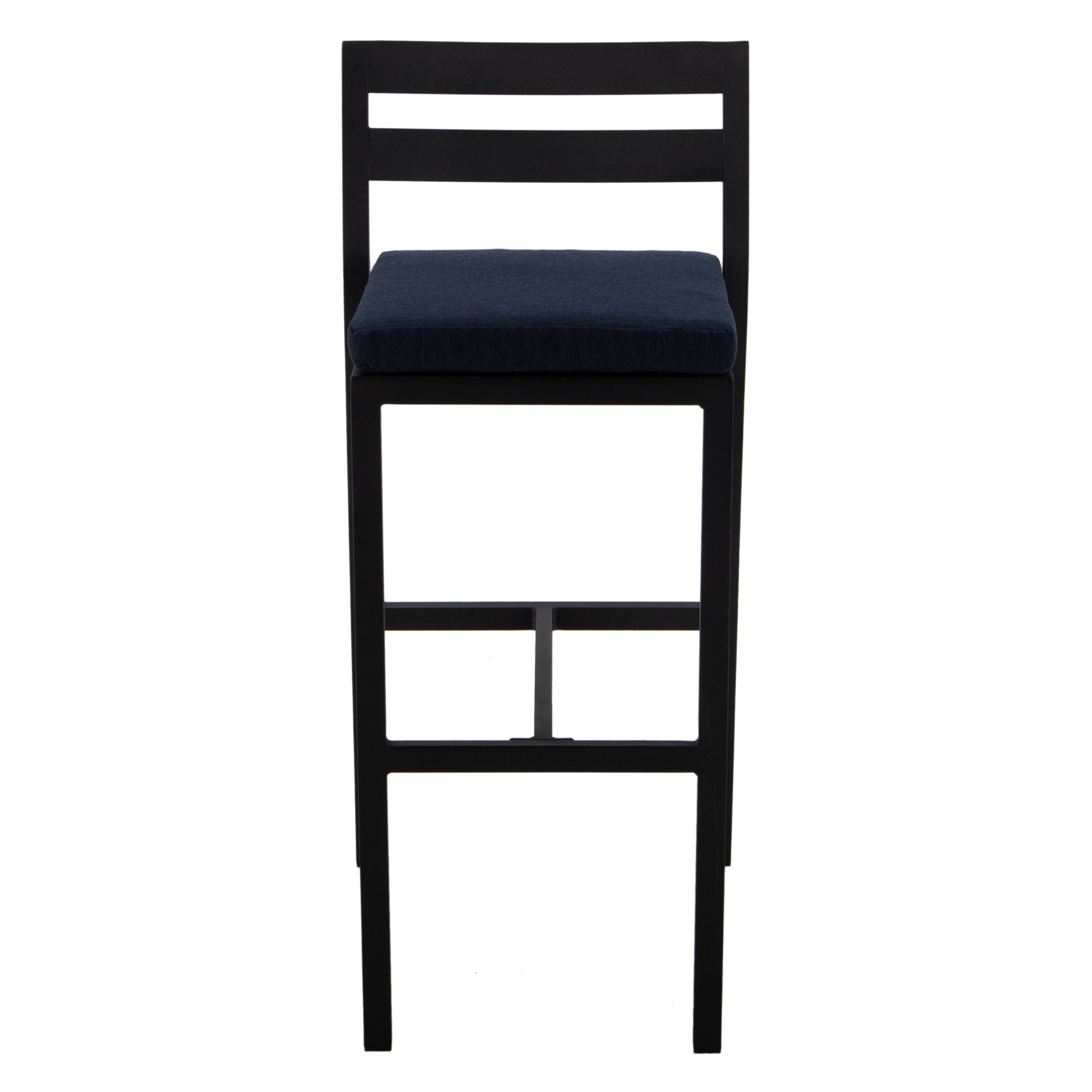 Alt View 2. LeisureMod - Chelsea 2-PCS Modern Patio Barstool, Rust-Proof Aluminum Low Back Outdoor Bar Stool with Olefin Cushion - Blue.
