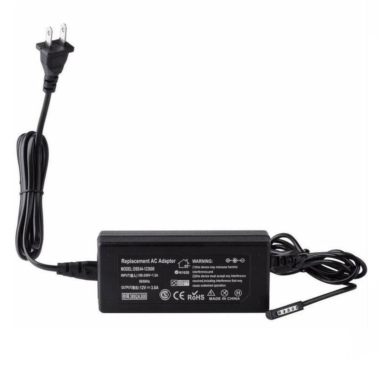 Replacement AC Adapter  
MODEL: DSE44-123600  
INPUT: 100-240V~1.5A 50/60Hz  
OUTPUT: 12V 3.6A  
CE RoHS  
MADE IN CHINA  

WARNING:  
This device may not cause harmful interference, and it must accept any interference received that may cause undesired operation.  

N1650  
SAFETY  
H