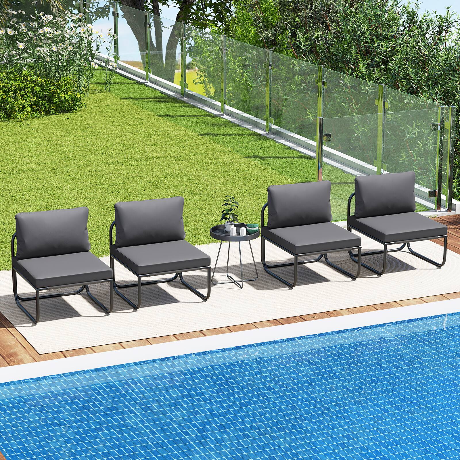 Alt View 1. Gymax - Gymax Patio Chairs Set of 4 w/ Removable Cushions Heavy Duty Metal Frame Poolside - Grey.