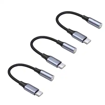 Front. Qixxronics - USB-C to 3.5mm Audio Jack Adapter (3-Pack) - Gray.