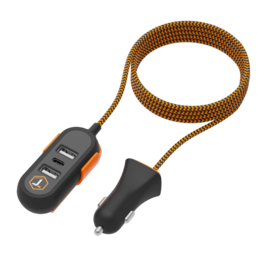 Pd Output Car ToughTested 47W 4 Port PD Car Charger with 5ft Extension, Front ...
