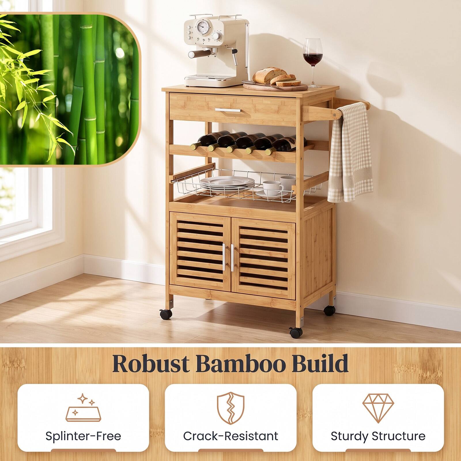 Robust Bamboo Build
- Splinter-Free
- Crack-Resistant
- Sturdy Structure