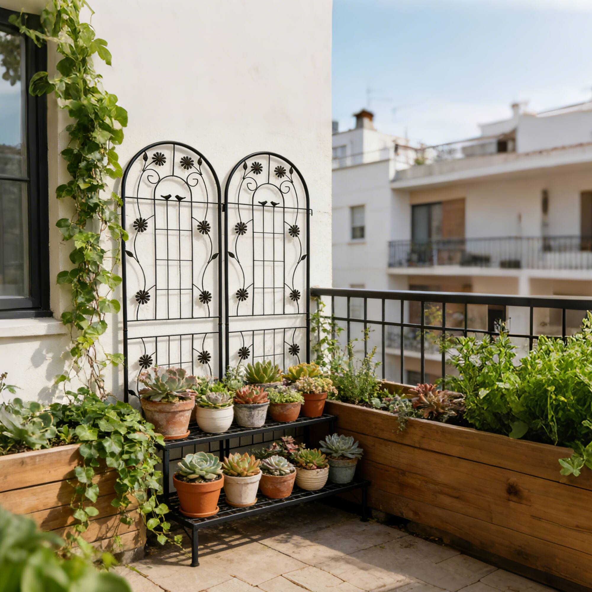 Back. Loheer - Rustproof Metal Garden Trellis Set 5.9 ft x 1.64 ft - 2 Panels - Black.