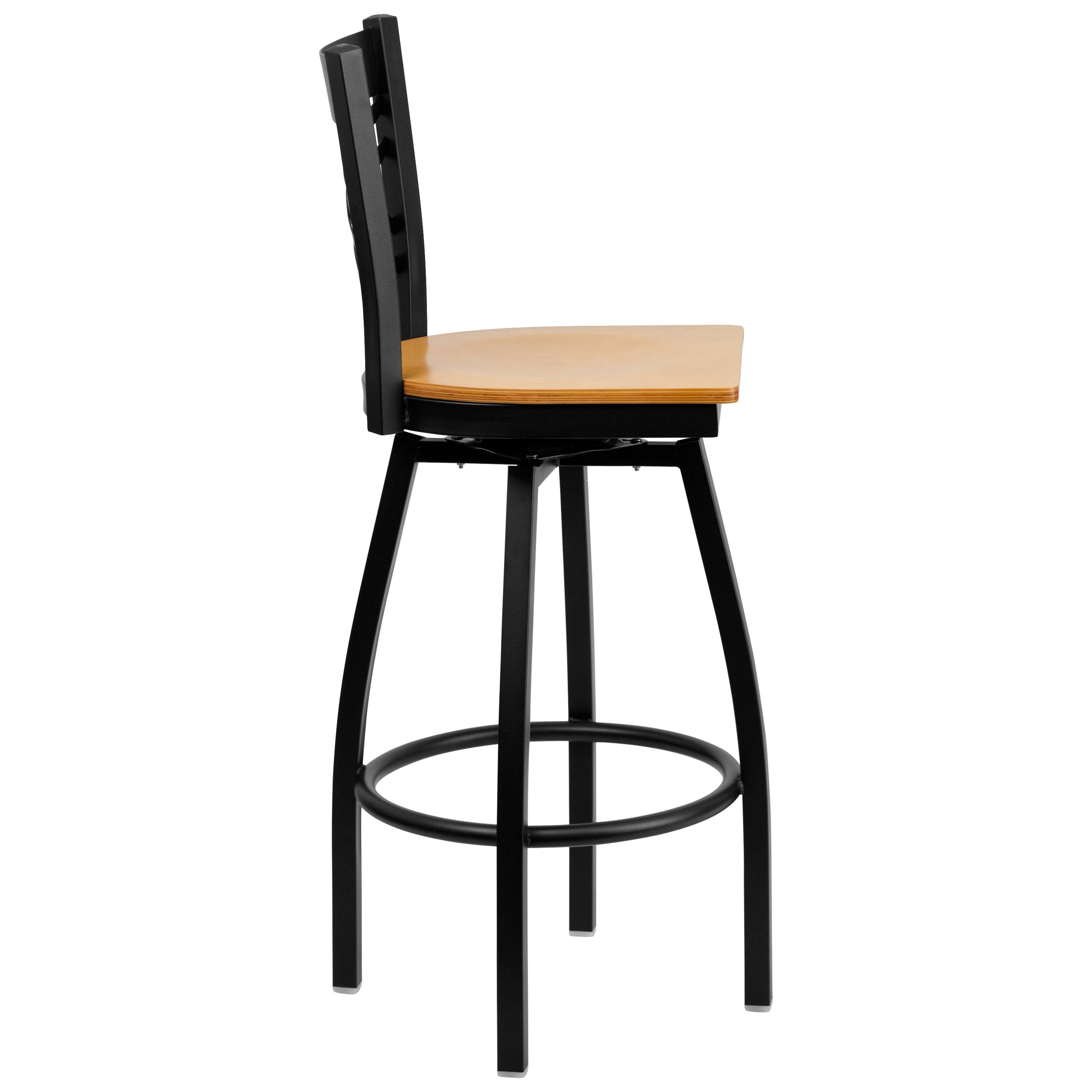 Alt View 4. Emma + Oliver - "X" Back Swivel Metal Restaurant Dining Barstool - Natural Wood Seat/Black Metal Frame.