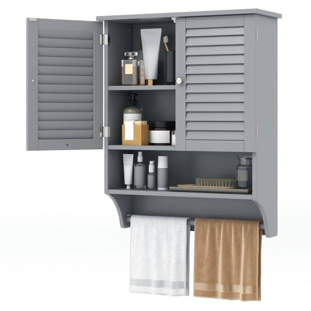 Alt View 3. Pefilos - 2-Doors Bathroom Wall-Mounted Medicine Cabinet with Towel Bar-Gray, Bathroom Cabinet for Bathroom Laundry Room Kitchen - Gray.